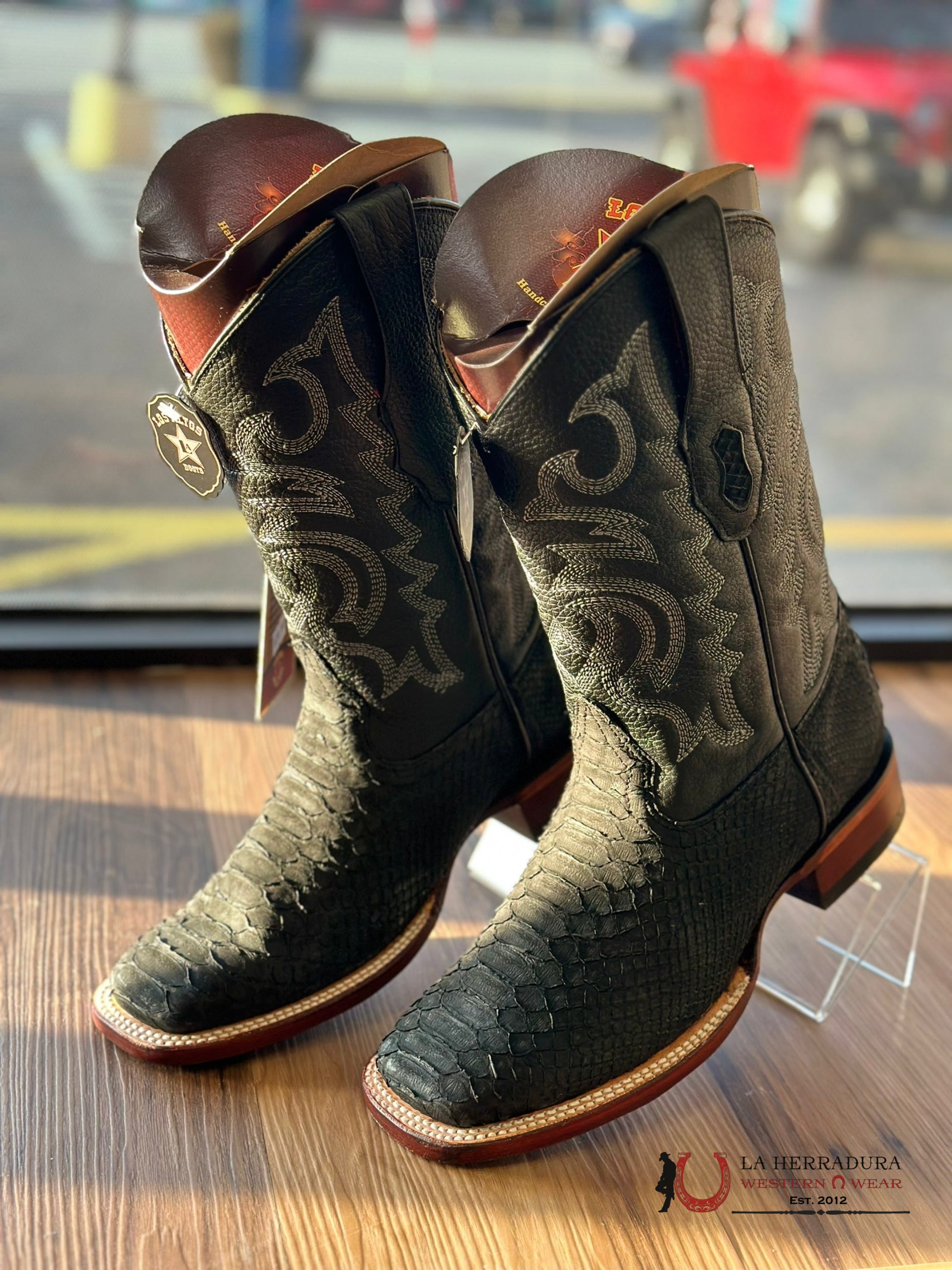 Los Altos Mens Boots Square Toe Python Black Botas Hombres