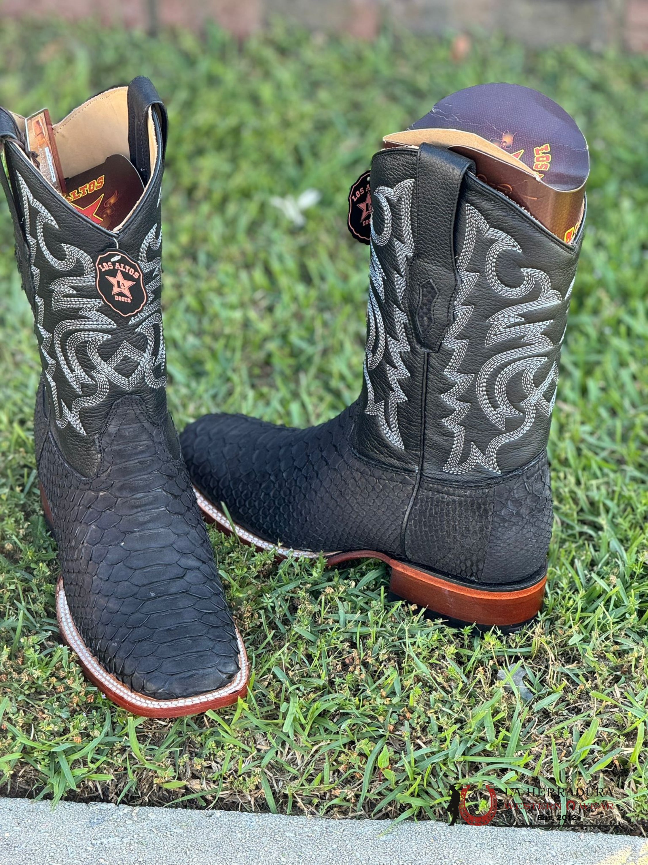 Los Altos Mens Boots Square Toe Python Black Botas Hombres