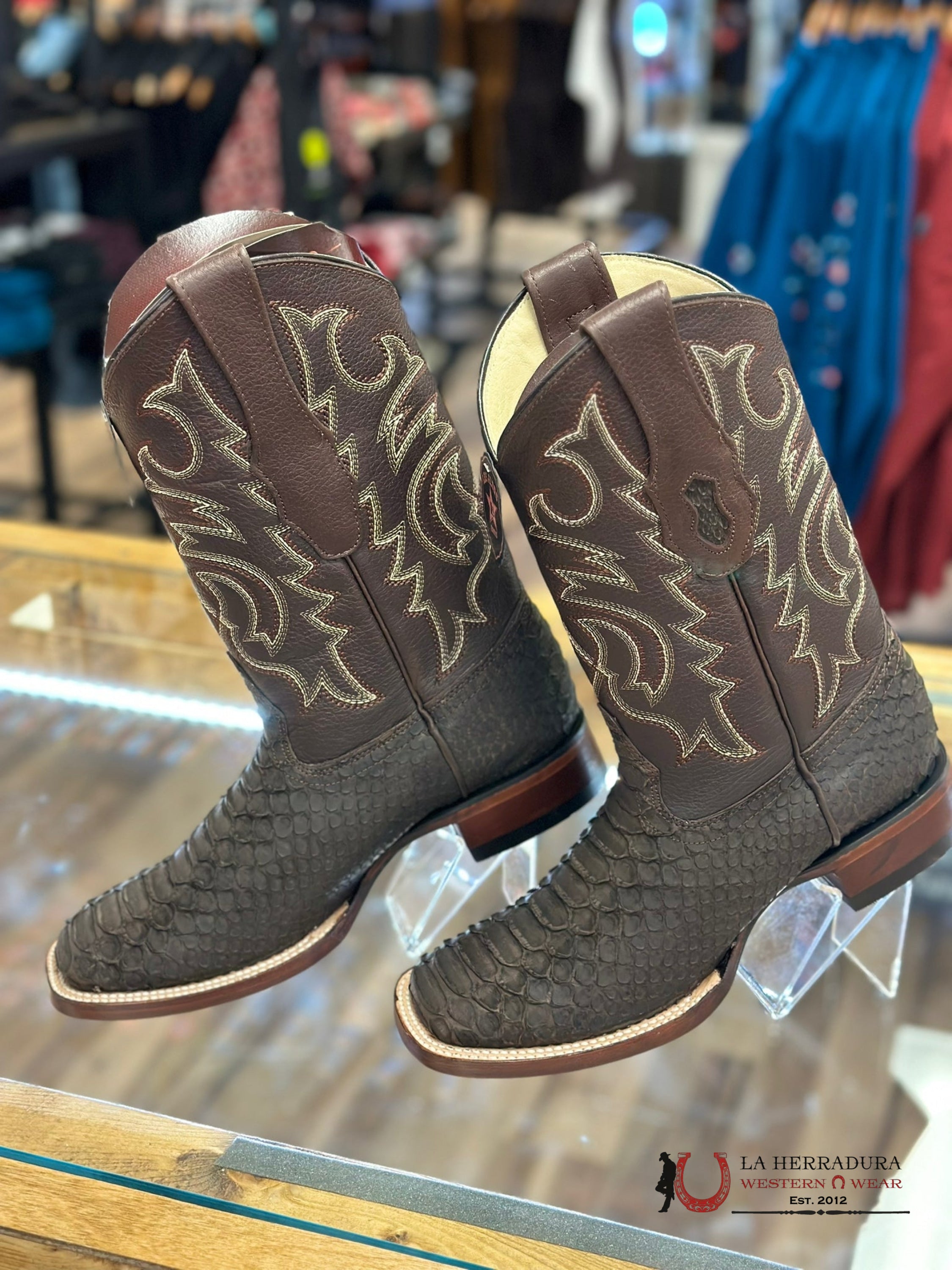 Los Altos Boots Square Toe Python Brown Botas Hombres