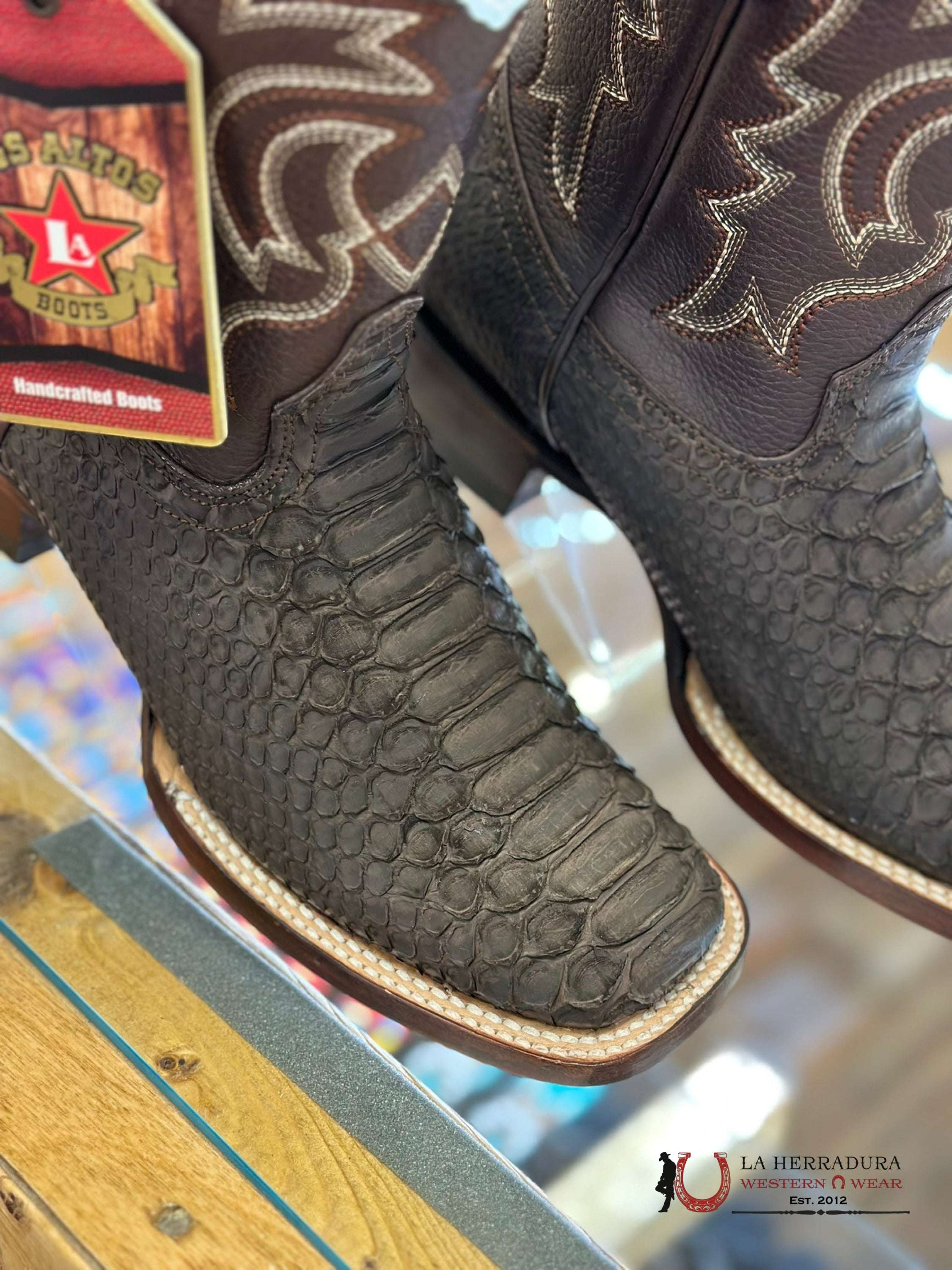Los Altos Boots Square Toe Python Brown Botas Hombres