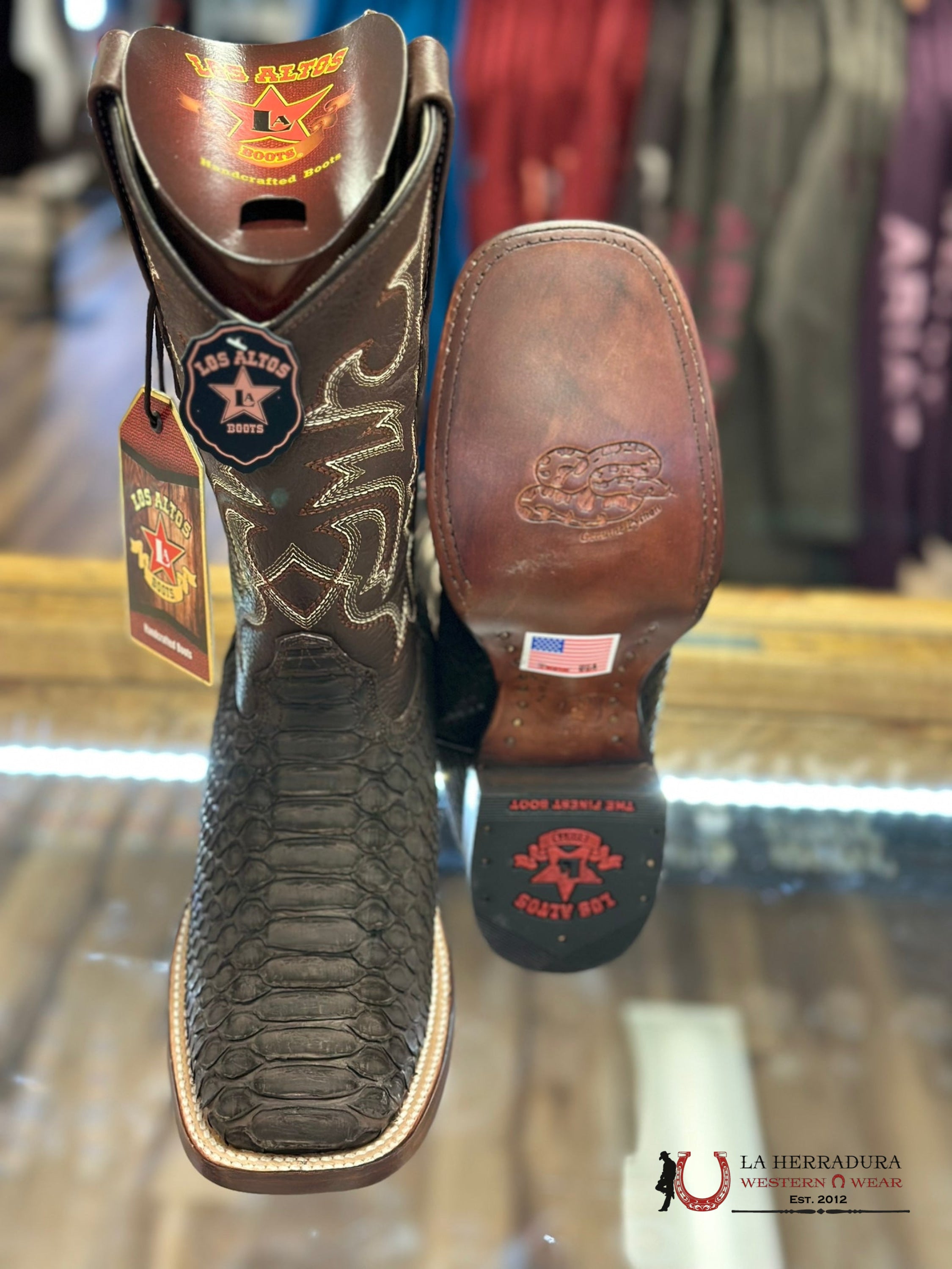 Los Altos Boots Square Toe Python Brown Botas Hombres