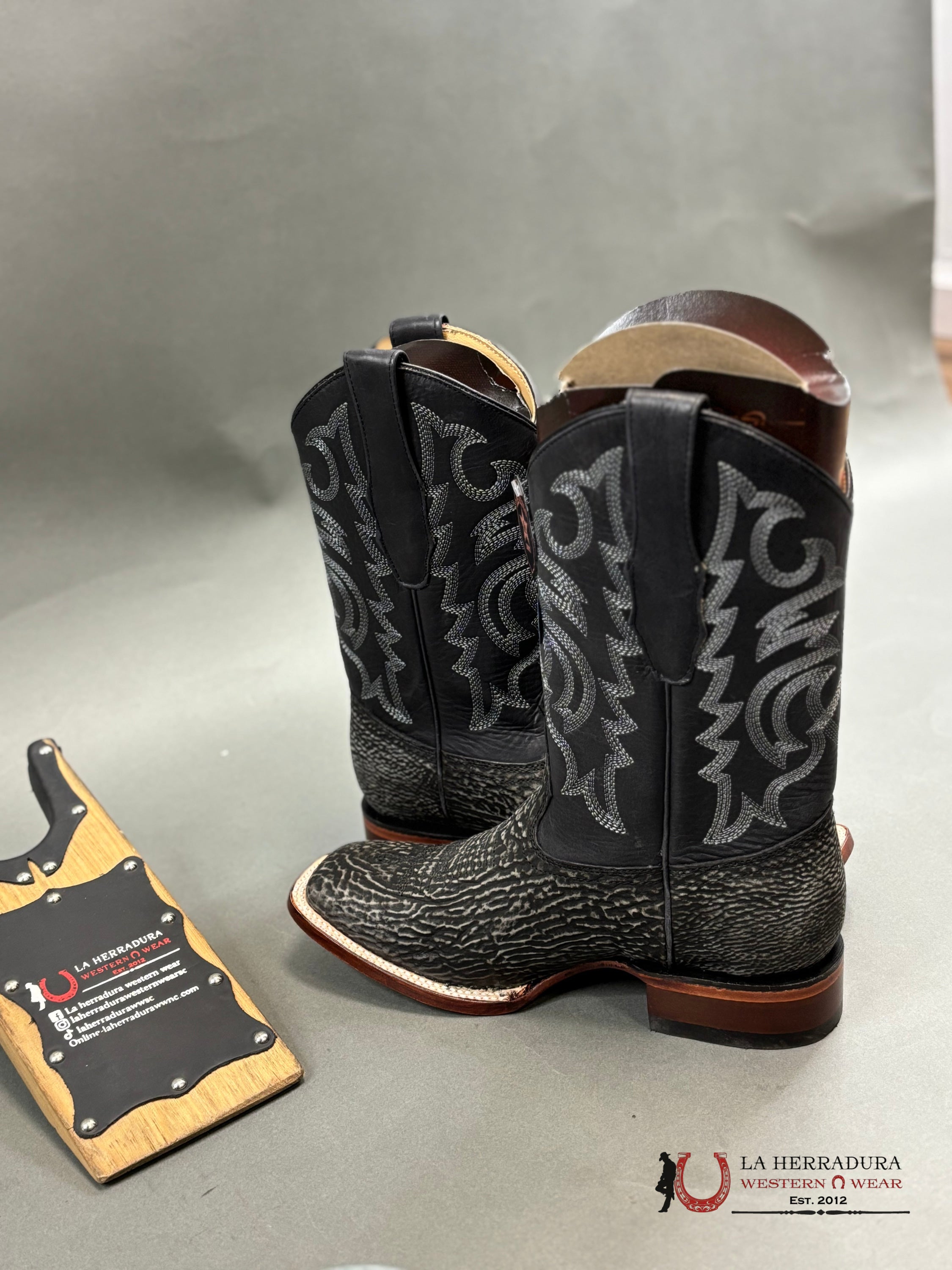 Los Altos Genuine Shark Skin Boots Black Botas Hombres