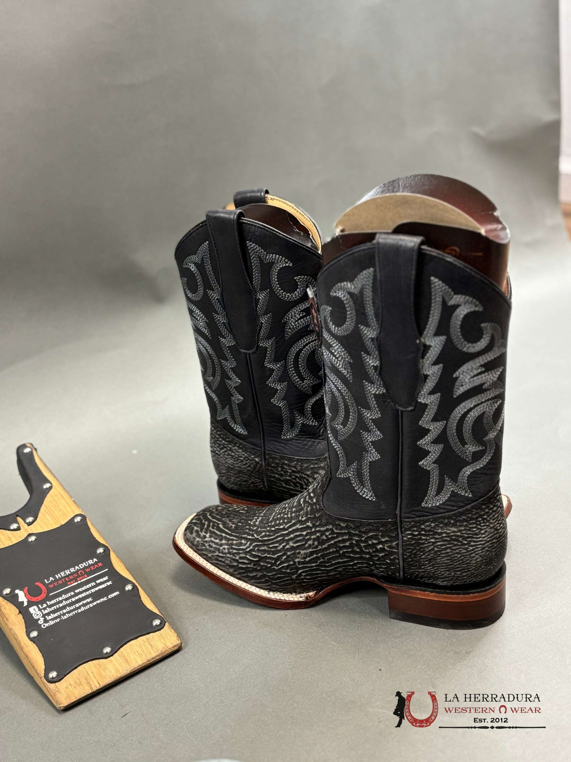 Los Altos Genuine Shark Skin Boots Black Botas Hombres