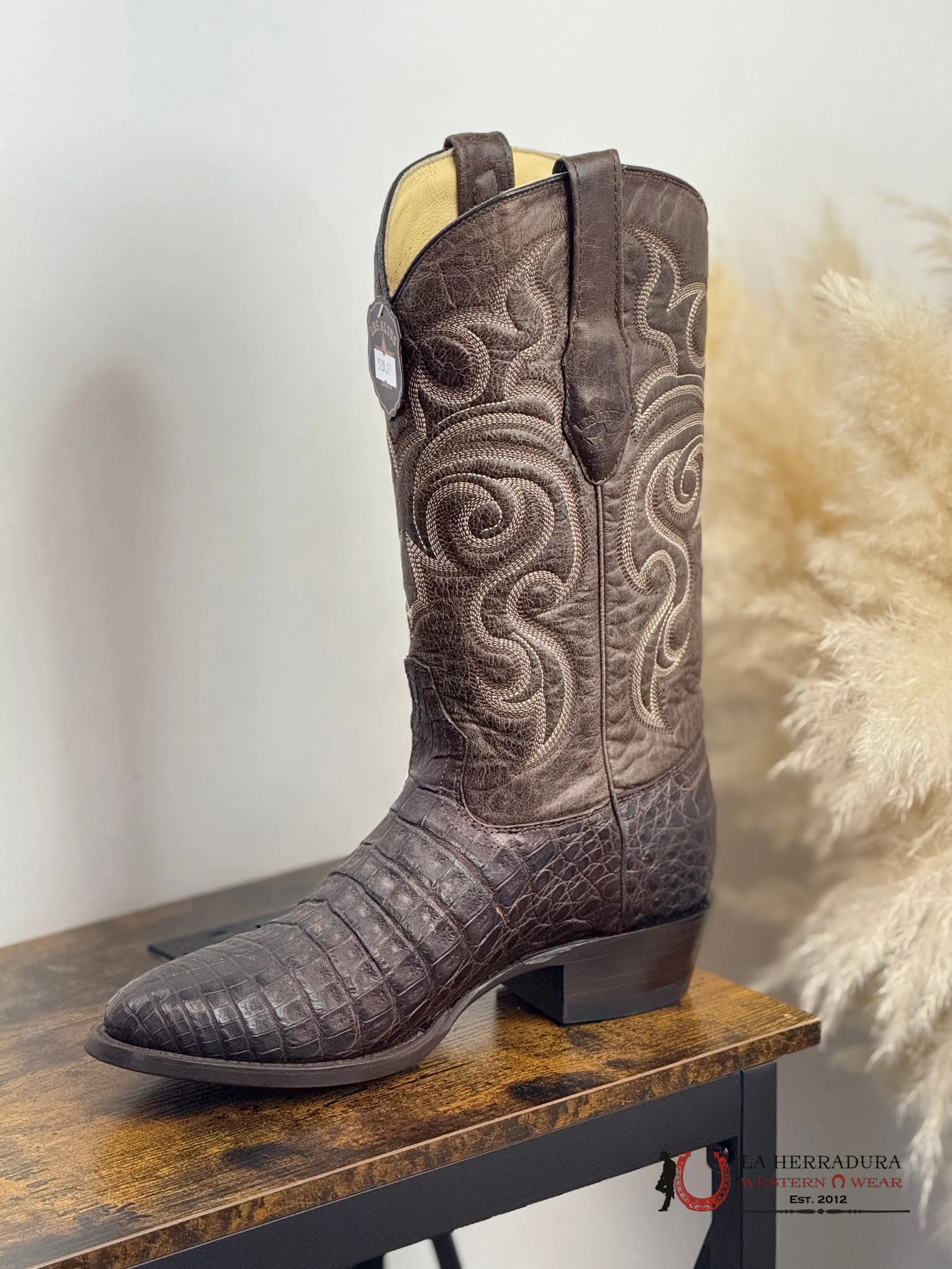 LOS ALTOS ROUND TOE EXOTIC BROWN CAIMAN SQ. TOE -658207 BOTAS HOMBRES