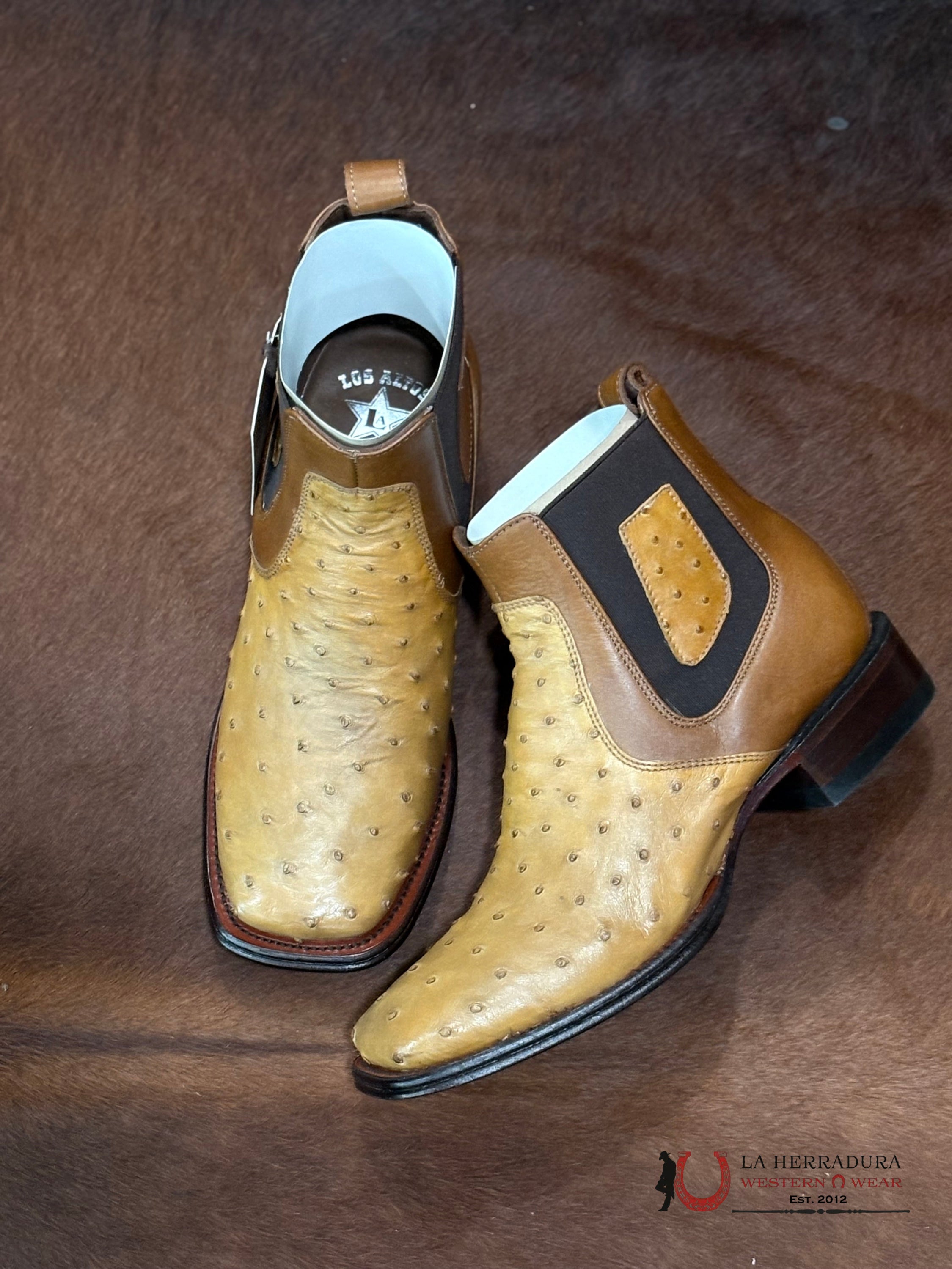 LOS ALTOS SHORT BOOT EXOTIC ANTIQUE SADDLE OSTRICH SQ. TOE -82BV0353 BOTAS HOMBRES