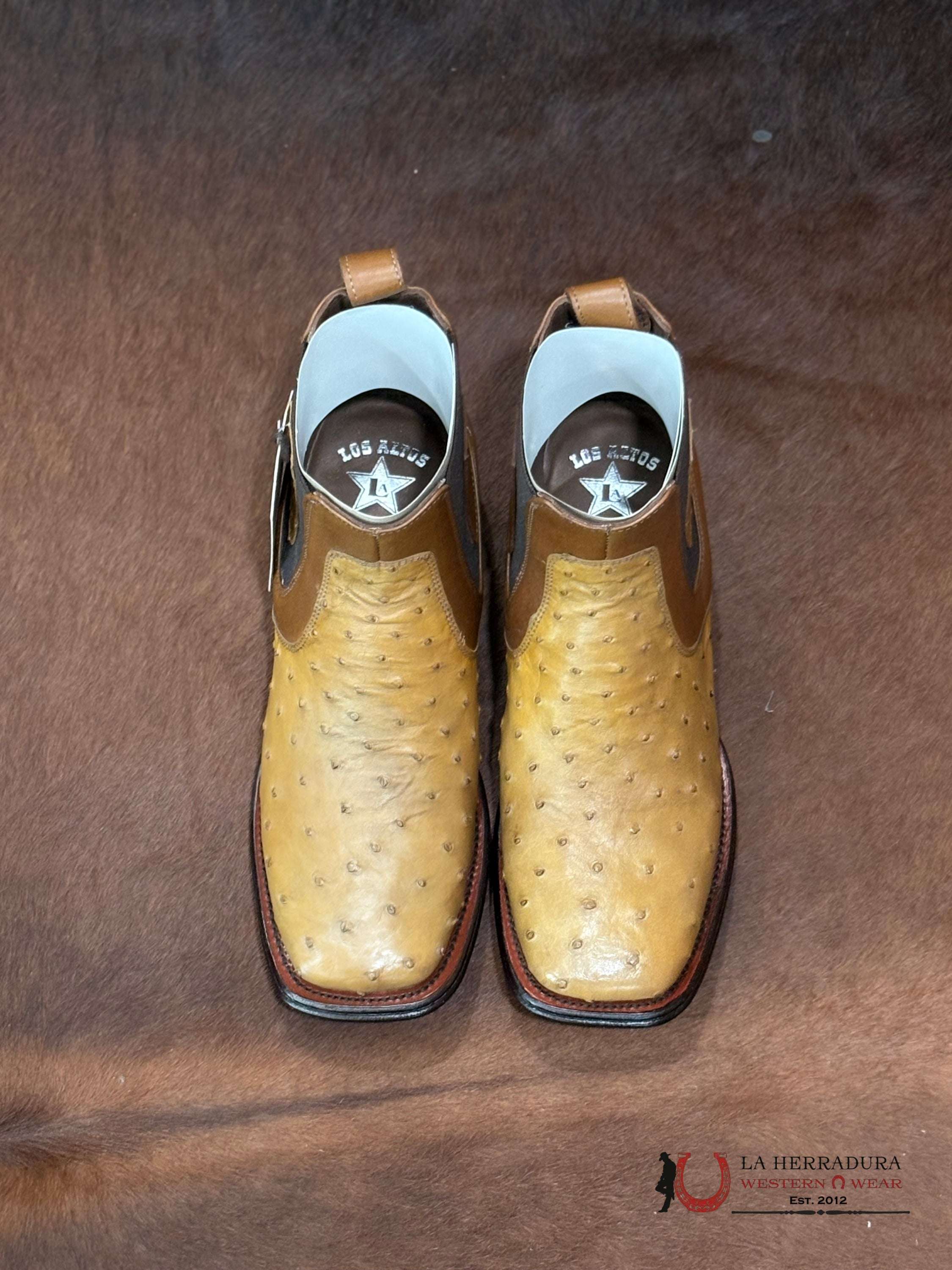 LOS ALTOS SHORT BOOT EXOTIC ANTIQUE SADDLE OSTRICH SQ. TOE -82BV0353 BOTAS HOMBRES