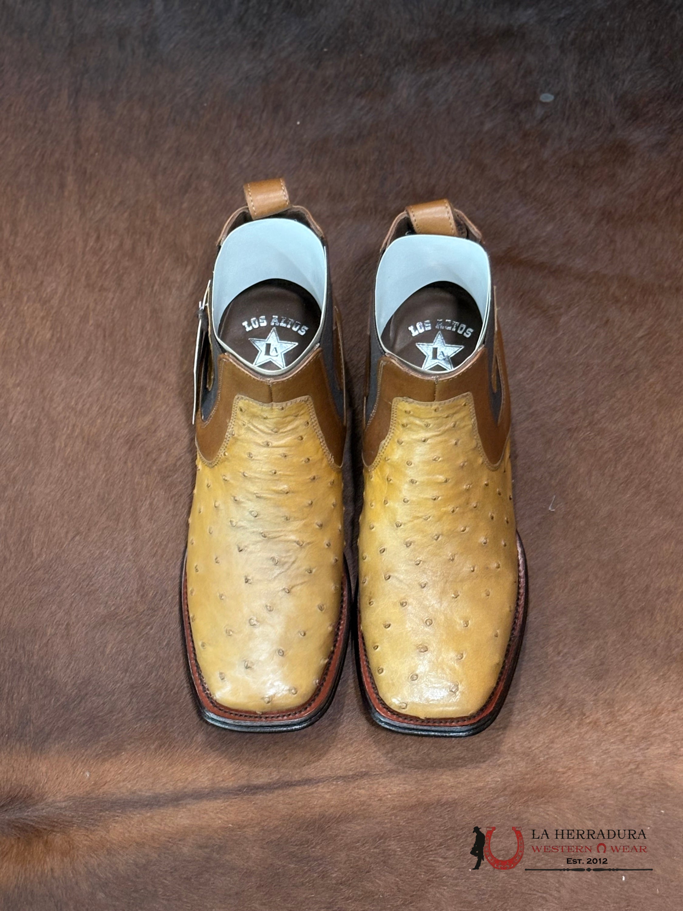 LOS ALTOS SHORT BOOT EXOTIC ANTIQUE SADDLE OSTRICH SQ. TOE -82BV0353 BOTAS HOMBRES