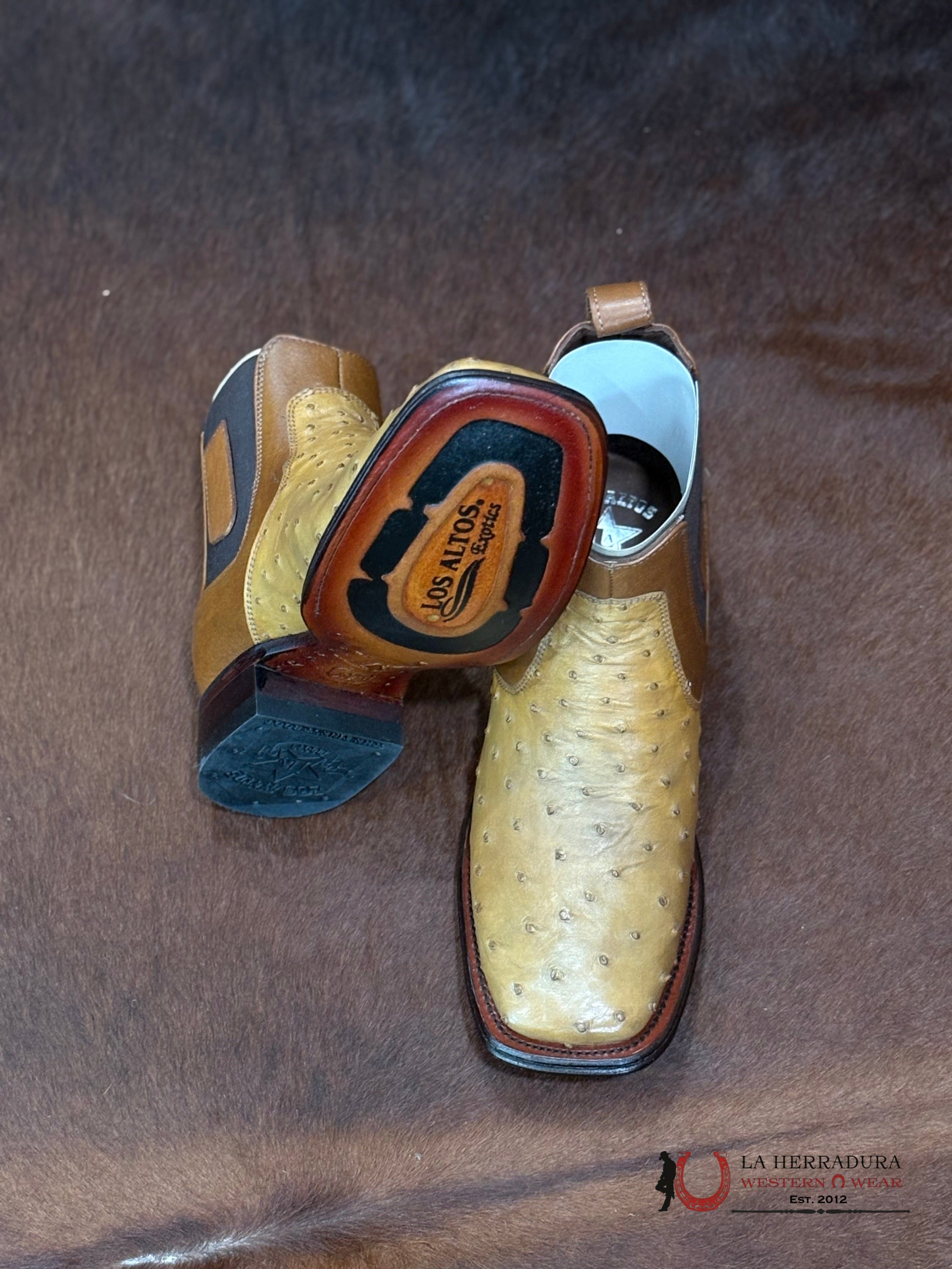 LOS ALTOS SHORT BOOT EXOTIC ANTIQUE SADDLE OSTRICH SQ. TOE -82BV0353 BOTAS HOMBRES