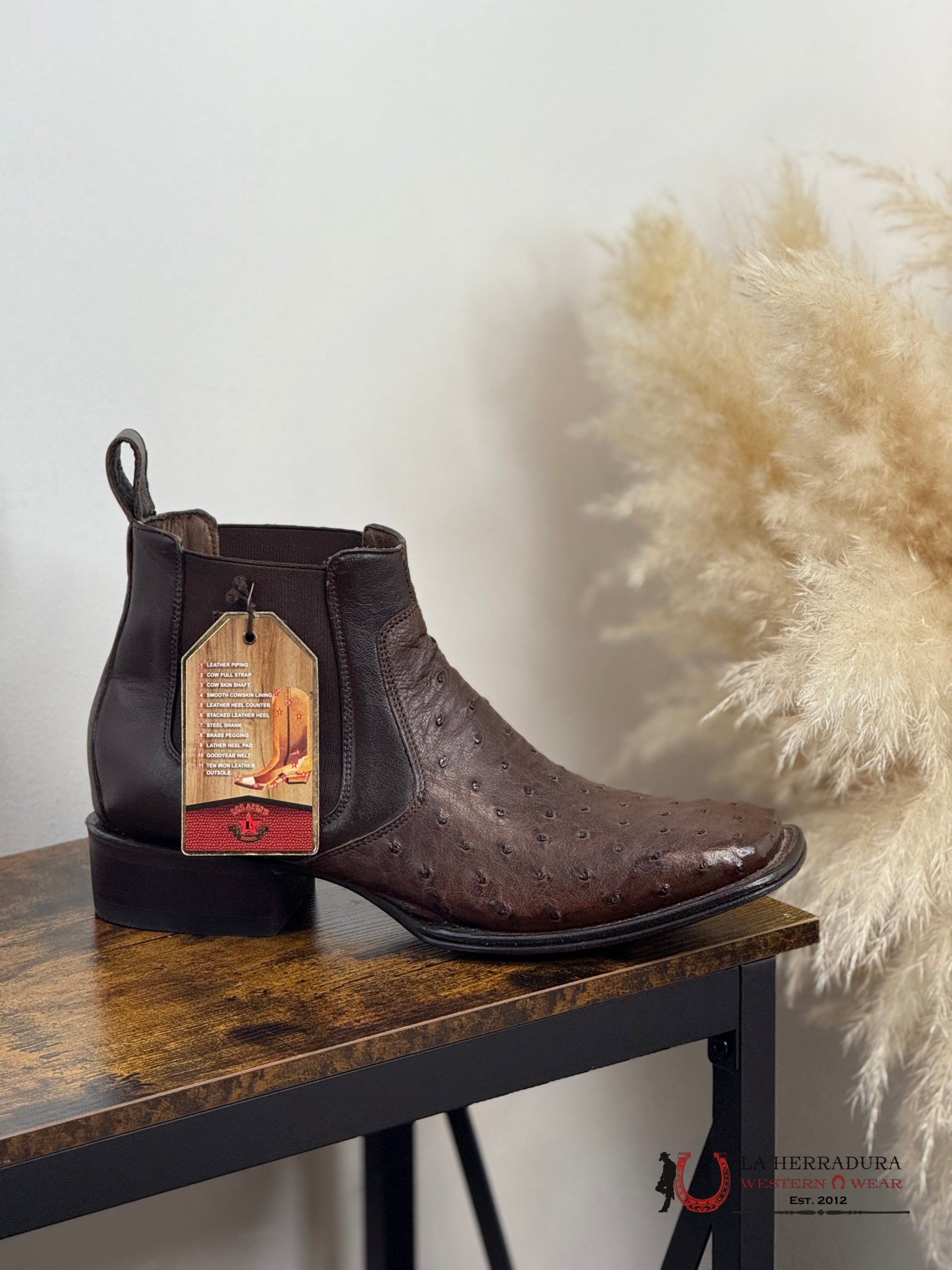 LOS ALTOS SHORT BOOT EXOTIC TOBACCO OSTRICH SQ. TOE -82BV0359 BOTAS HOMBRES