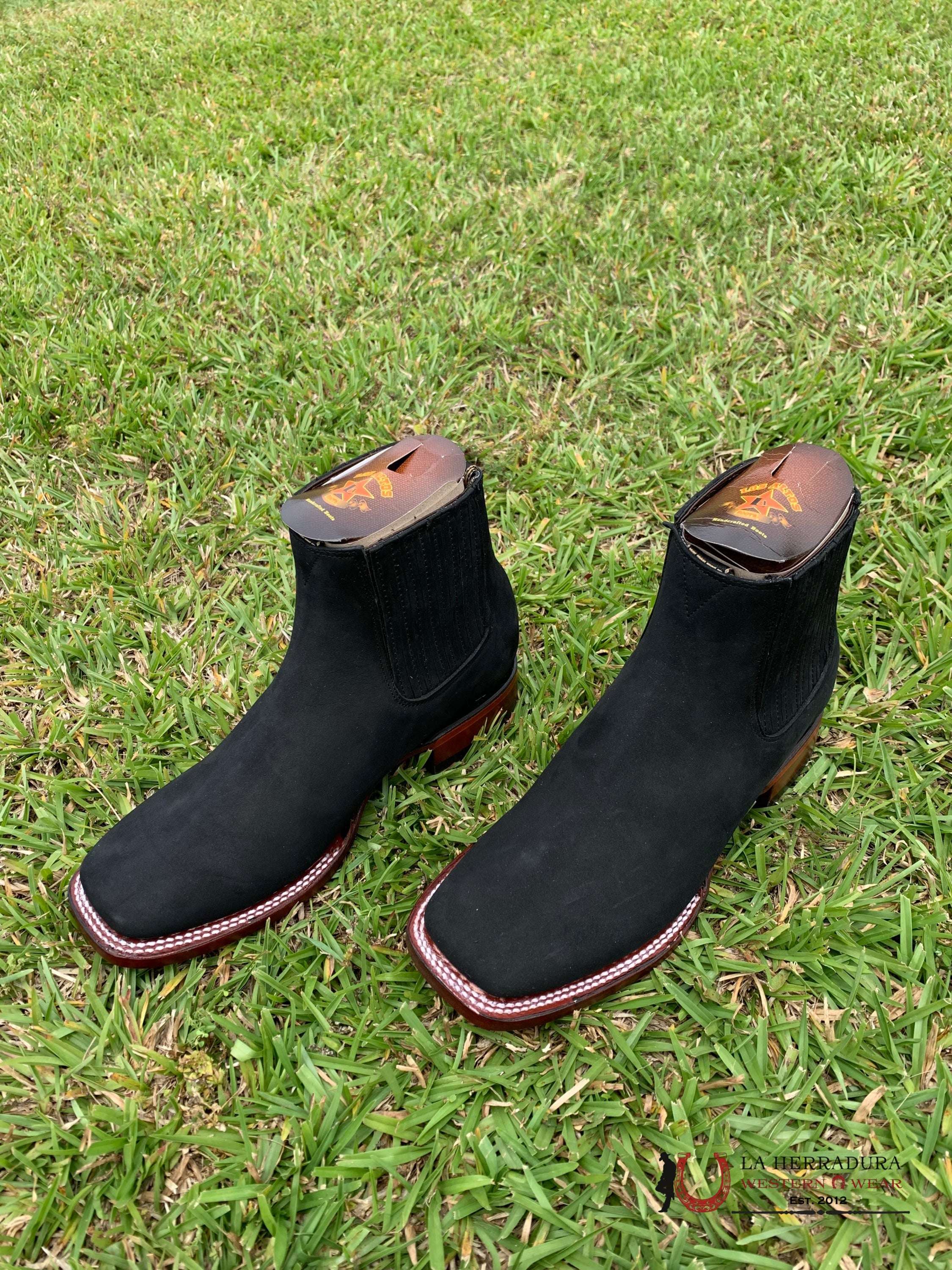 Los Altos Botin Square Toe Nobuck Black Botas Hombres