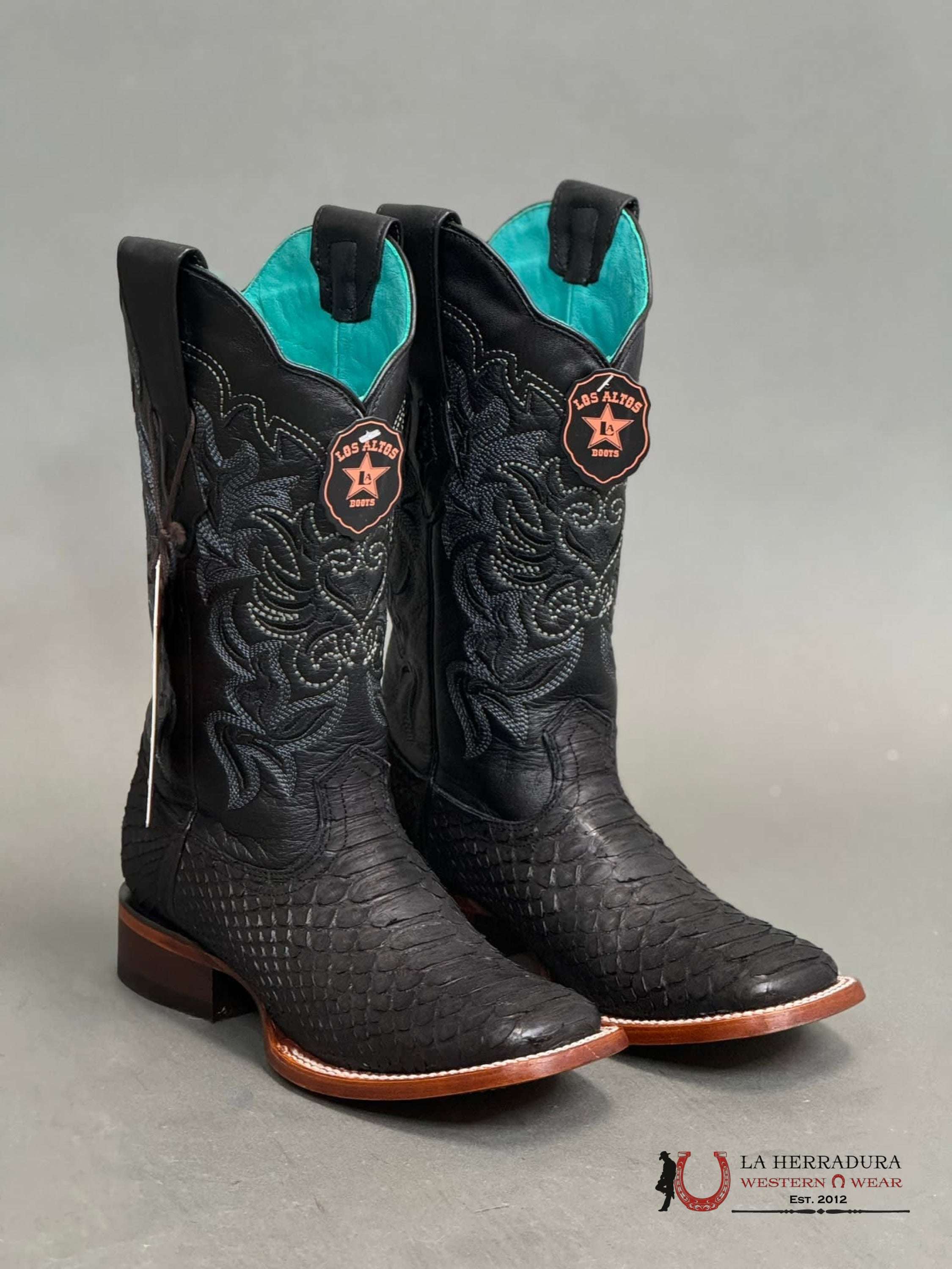 Los Altos Wide Square Toe Python Nobuck Black Botas Mujeres