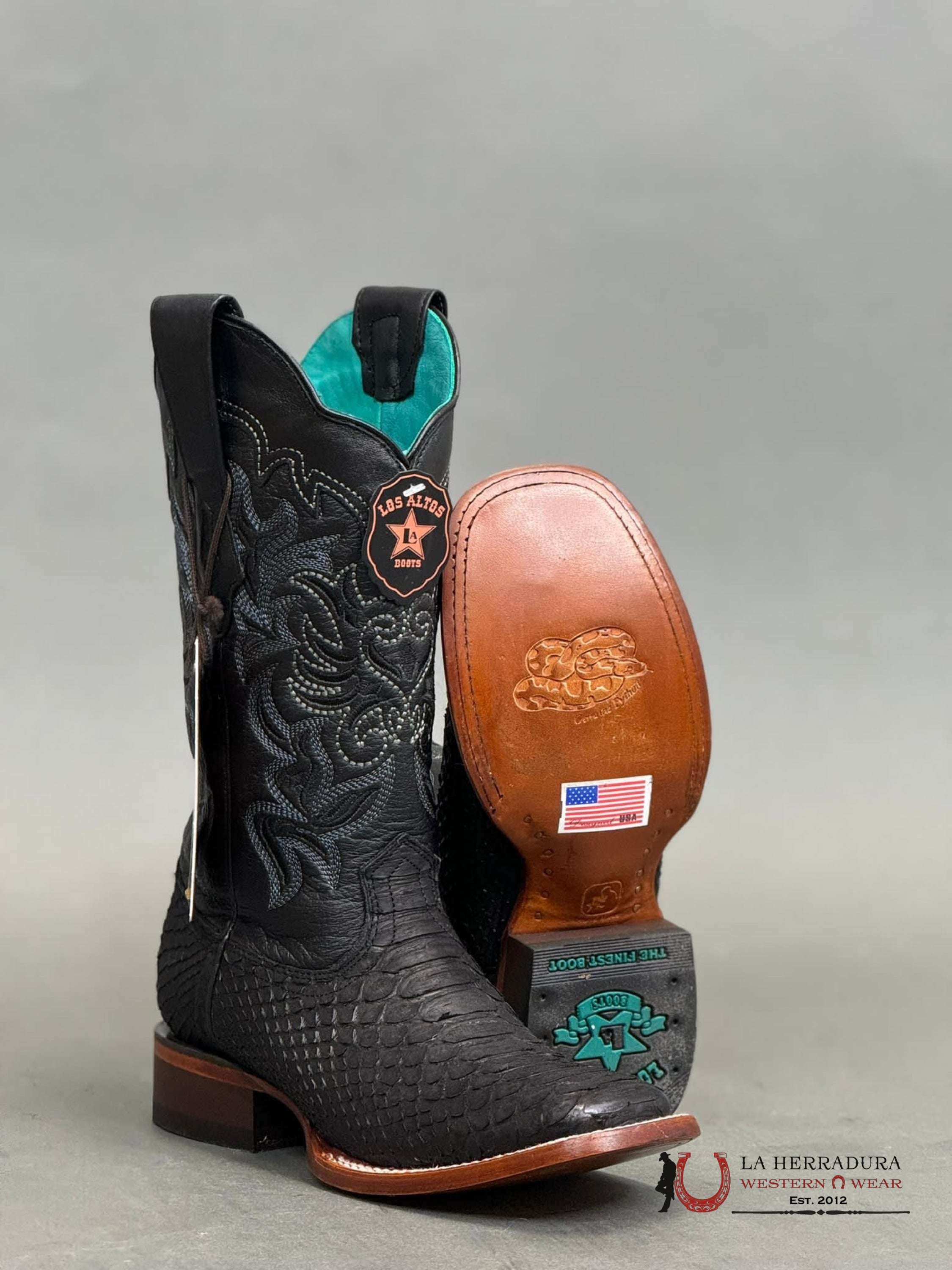 Los Altos Wide Square Toe Python Nobuck Black Botas Mujeres