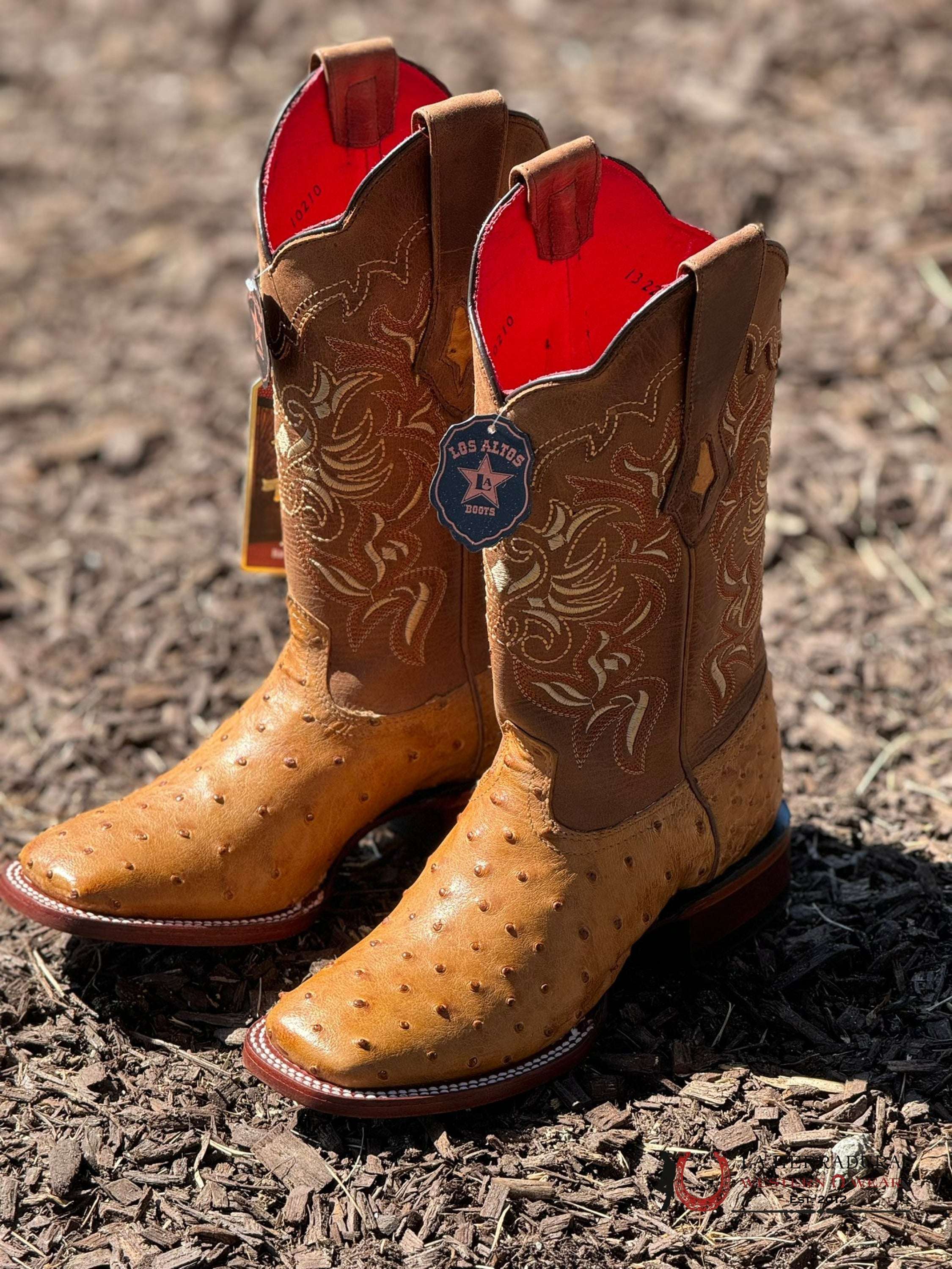 Los Altos Women’s Ostrich Amber Wide Square Toe Botas Mujeres