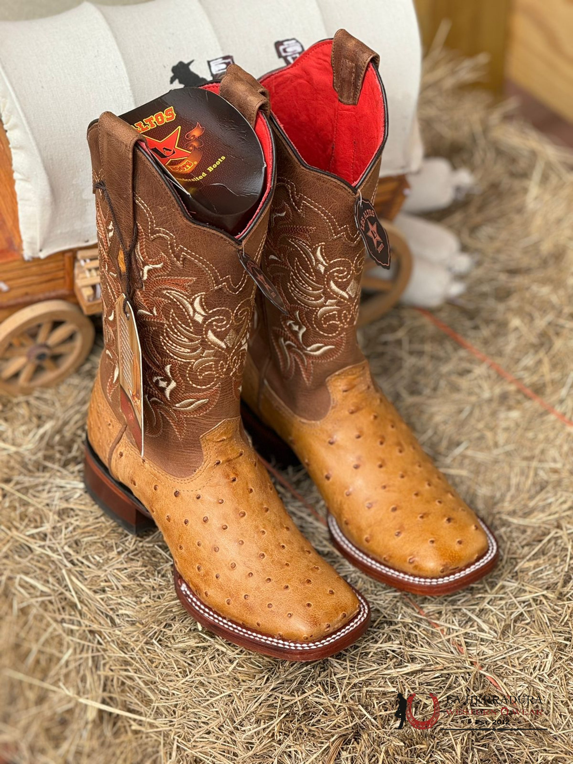 Los Altos Women’s Ostrich Amber Wide Square Toe Botas Mujeres