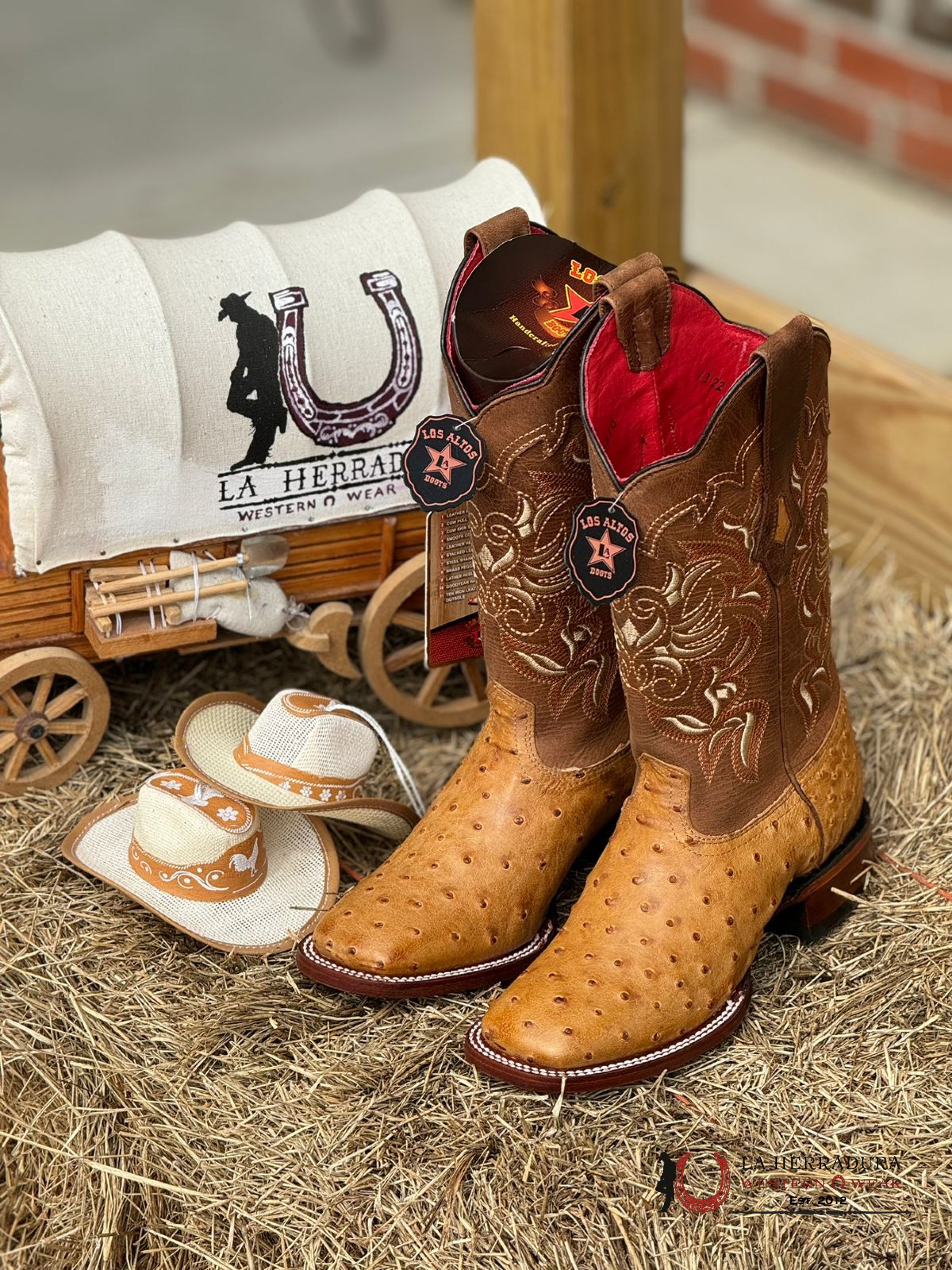 Los Altos Women’s Ostrich Amber Wide Square Toe Botas Mujeres