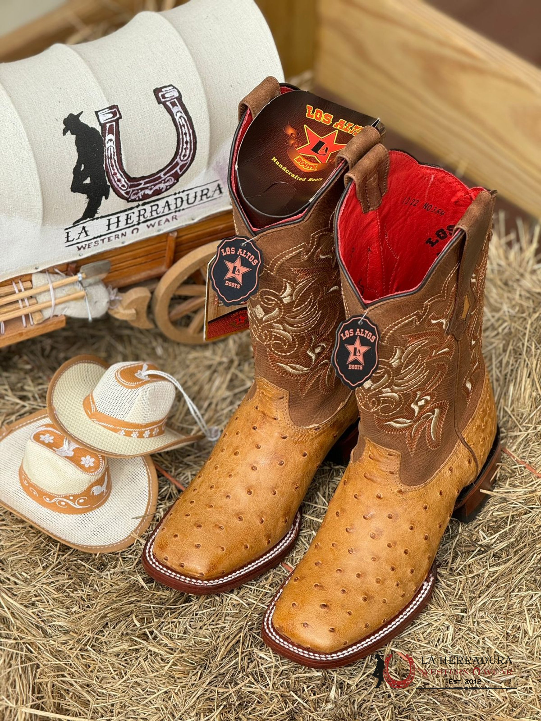 Los Altos Women’s Ostrich Amber Wide Square Toe Botas Mujeres