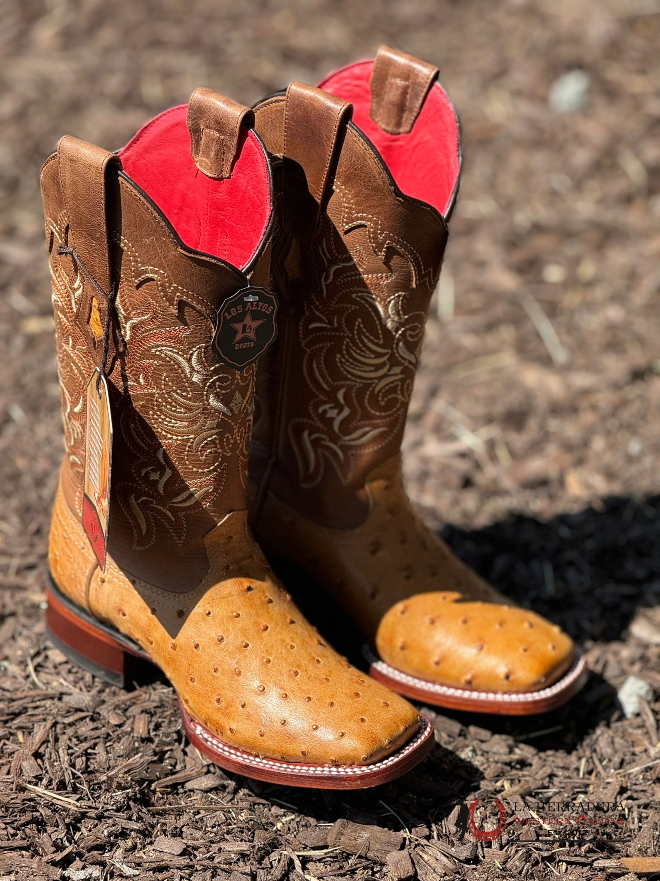 Los Altos Women’s Ostrich Amber Wide Square Toe Botas Mujeres