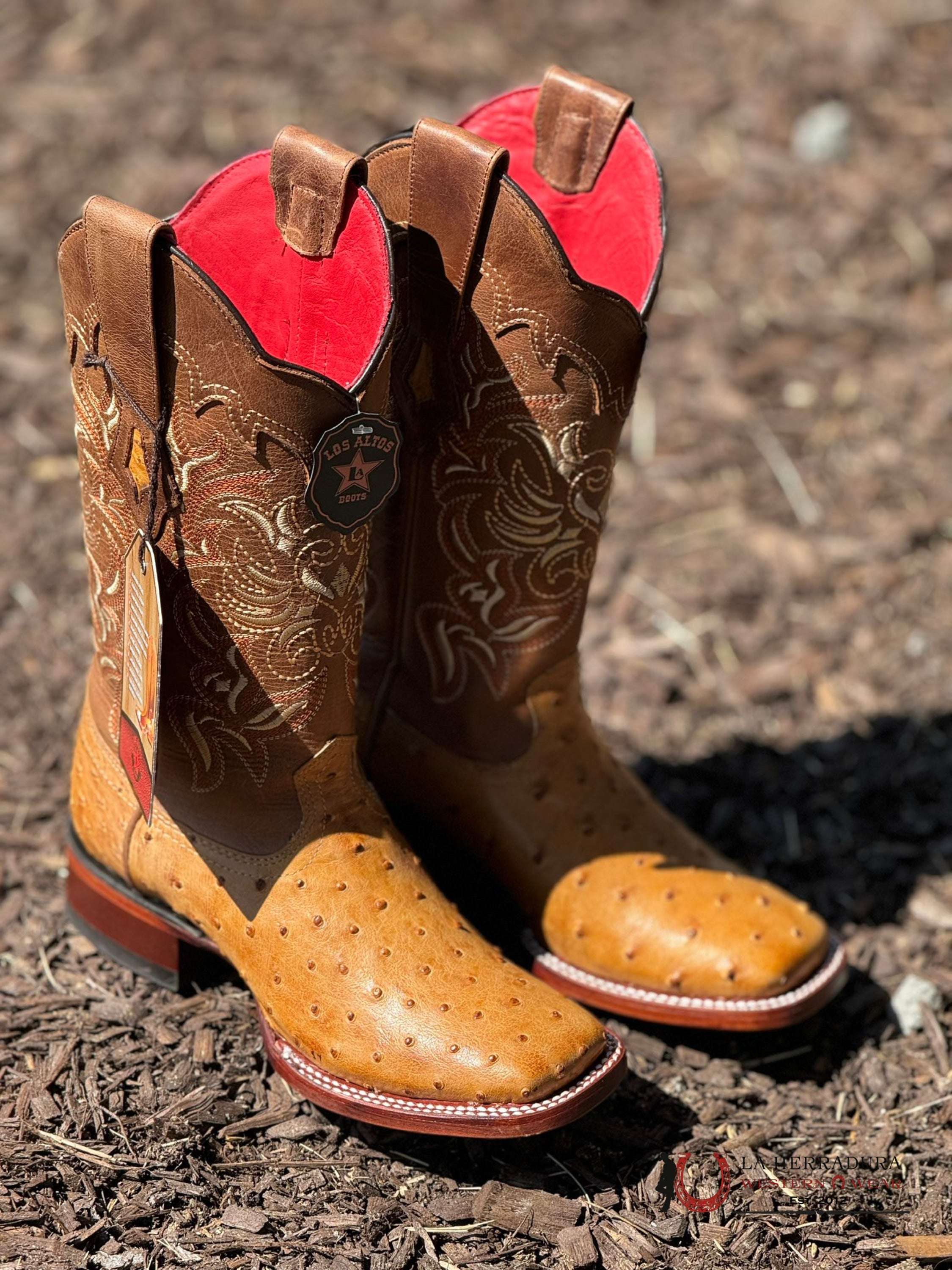 Los Altos Women’s Ostrich Amber Wide Square Toe Botas Mujeres