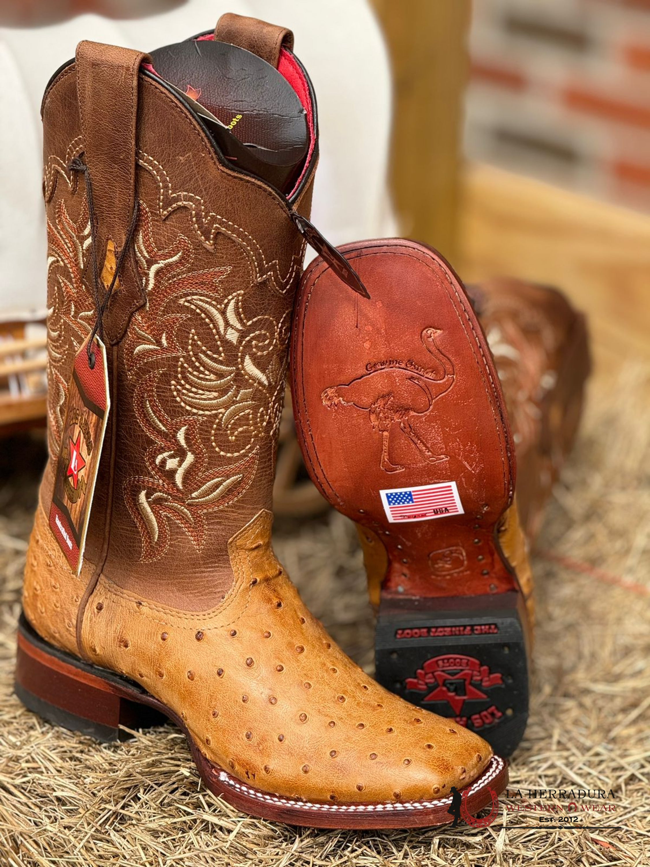 Los Altos Women’s Ostrich Amber Wide Square Toe Botas Mujeres