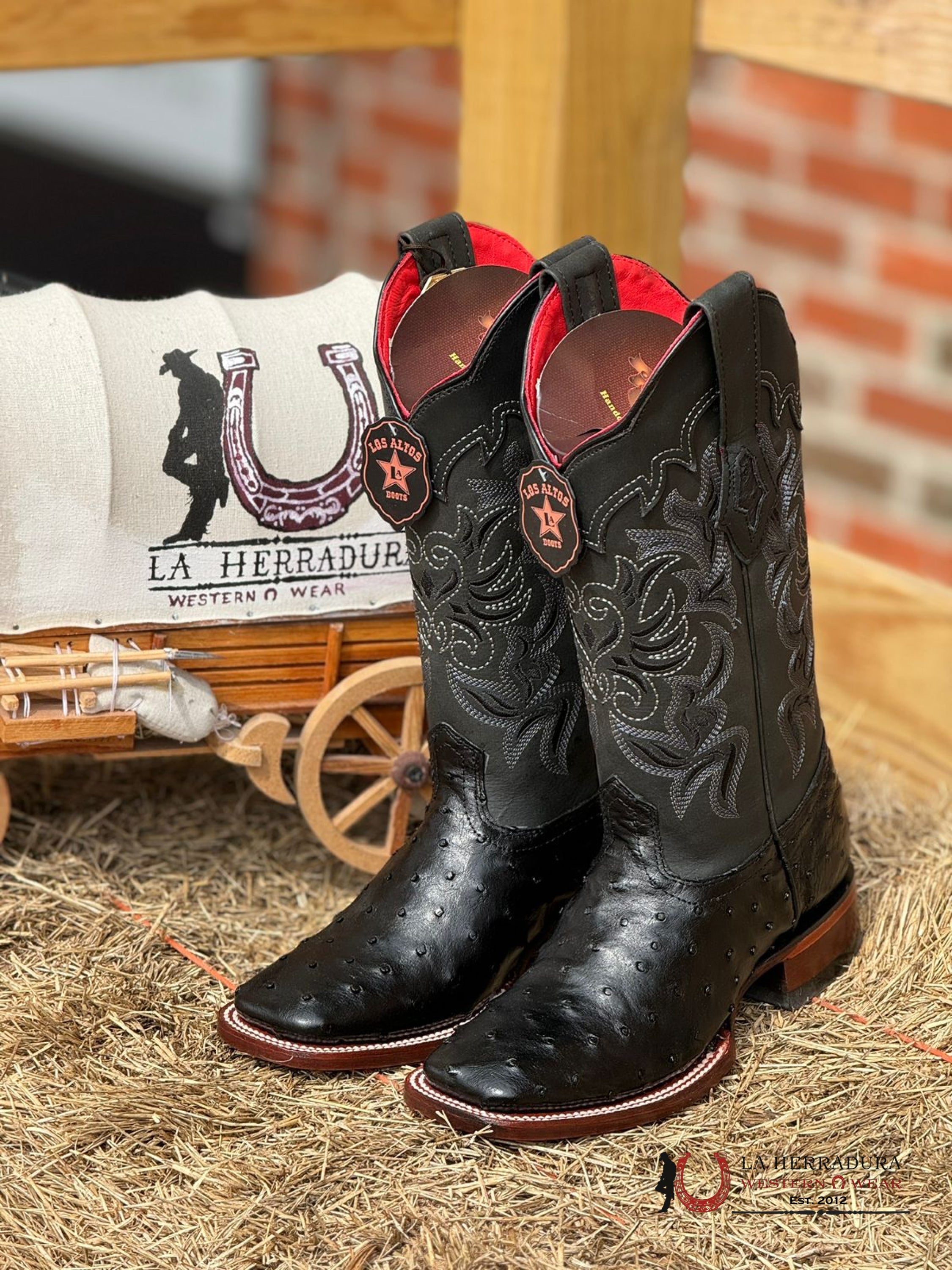 Los Altos Women’s Ostrich Black Wide Square Toe Botas Mujeres