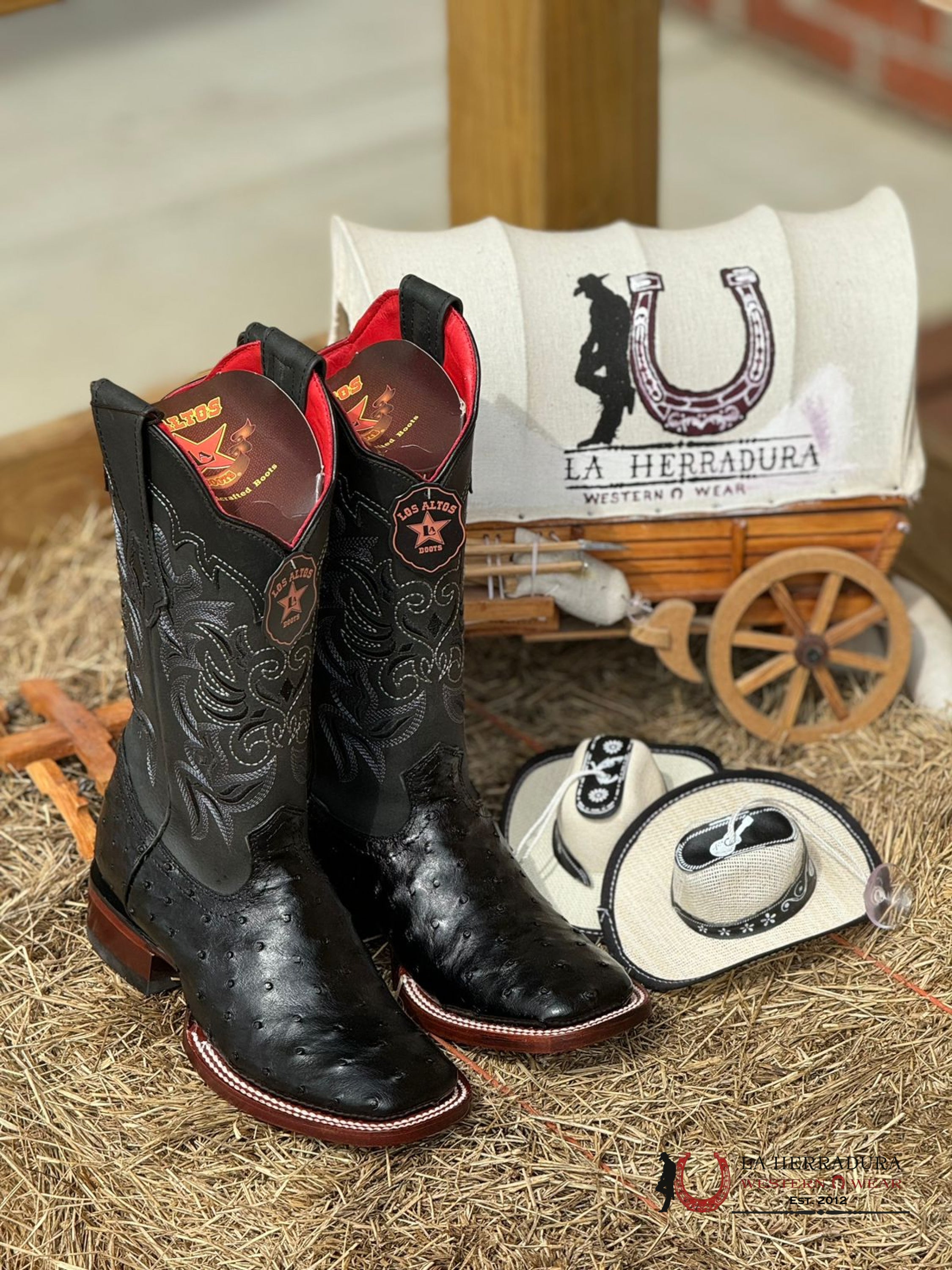 Los Altos Women’s Ostrich Black Wide Square Toe Botas Mujeres