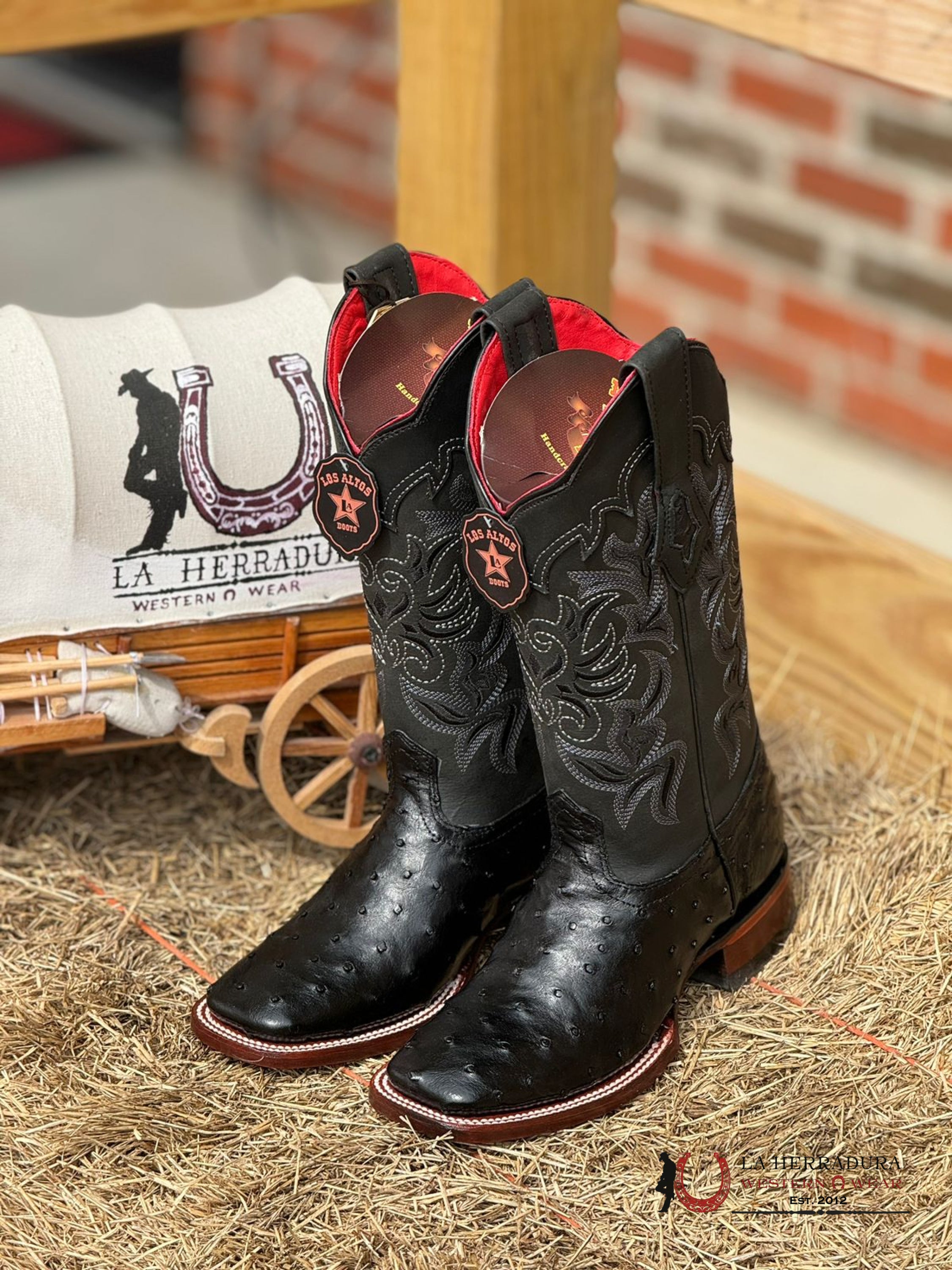 Los Altos Women’s Ostrich Black Wide Square Toe Botas Mujeres