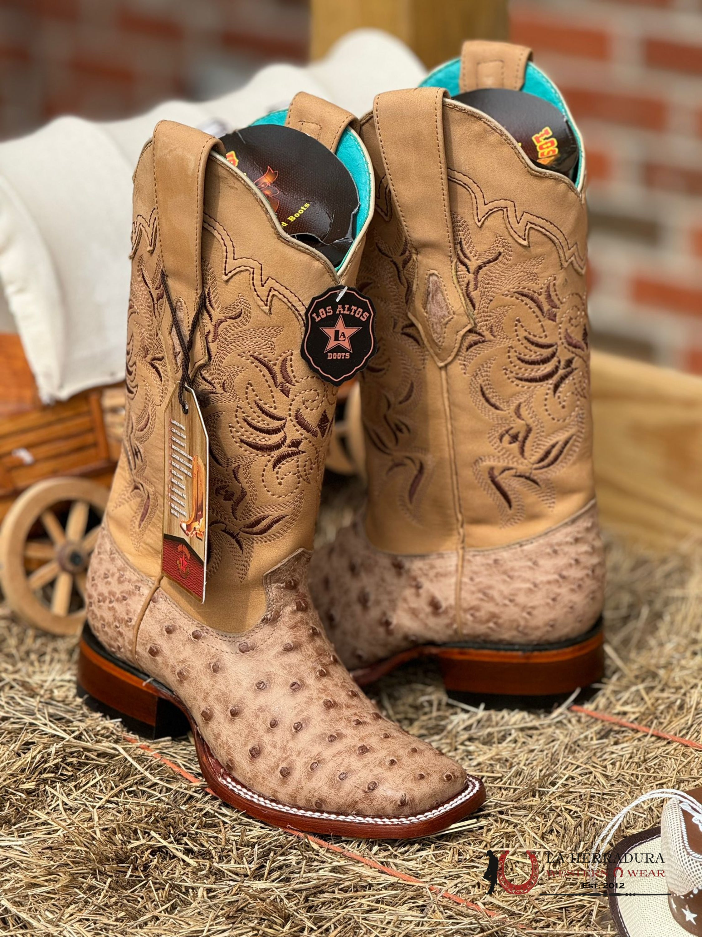 Los Altos Women’s Ostrich Mocha Wide Square Toe Botas Mujeres