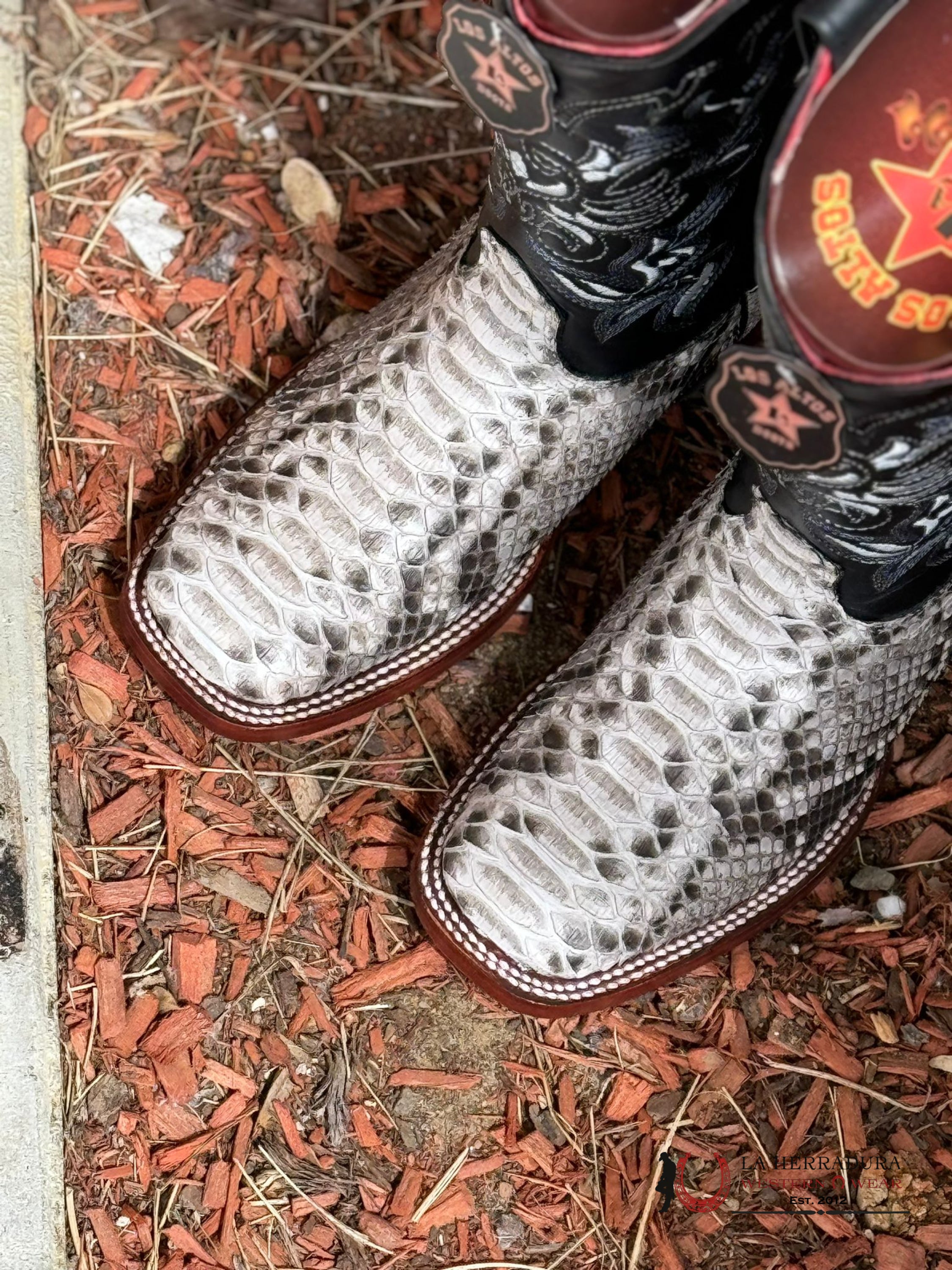 Los Altos Womens Wide Square Toe Python Natural Botas Mujeres