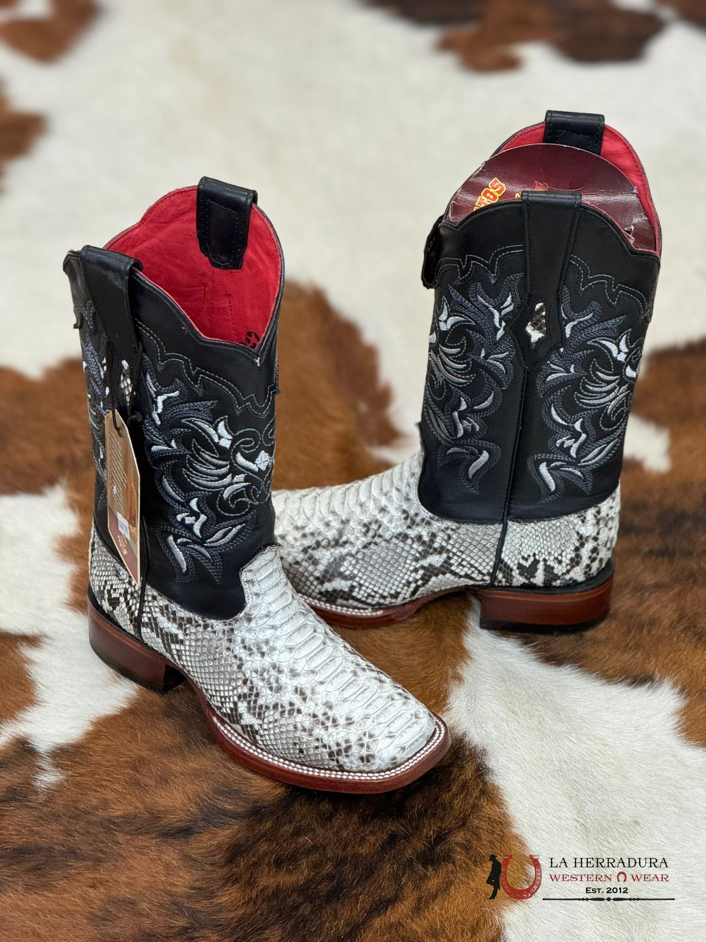 Los Altos Womens Wide Square Toe Python Natural Botas Mujeres