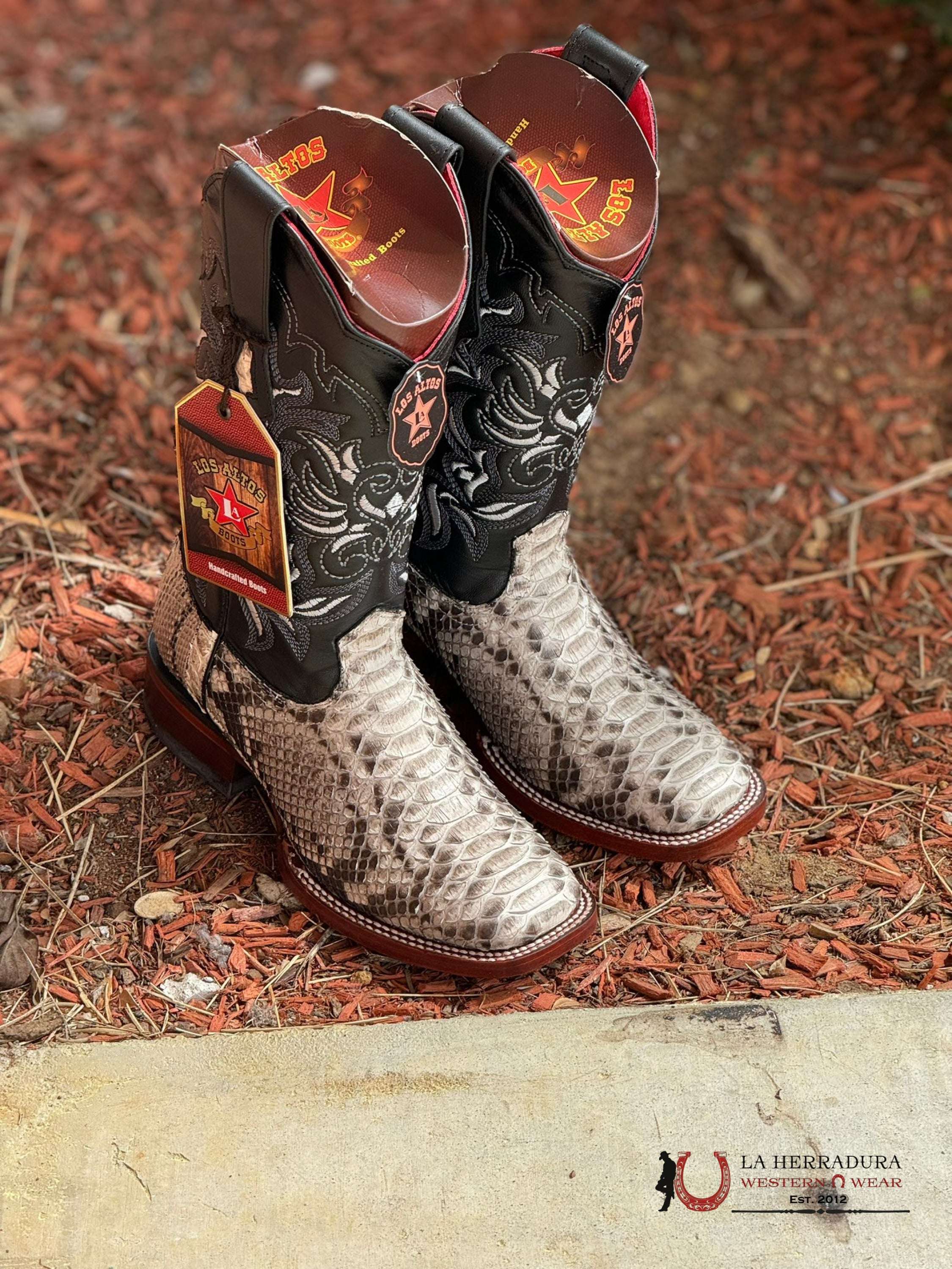 Los Altos Womens Wide Square Toe Python Natural Botas Mujeres