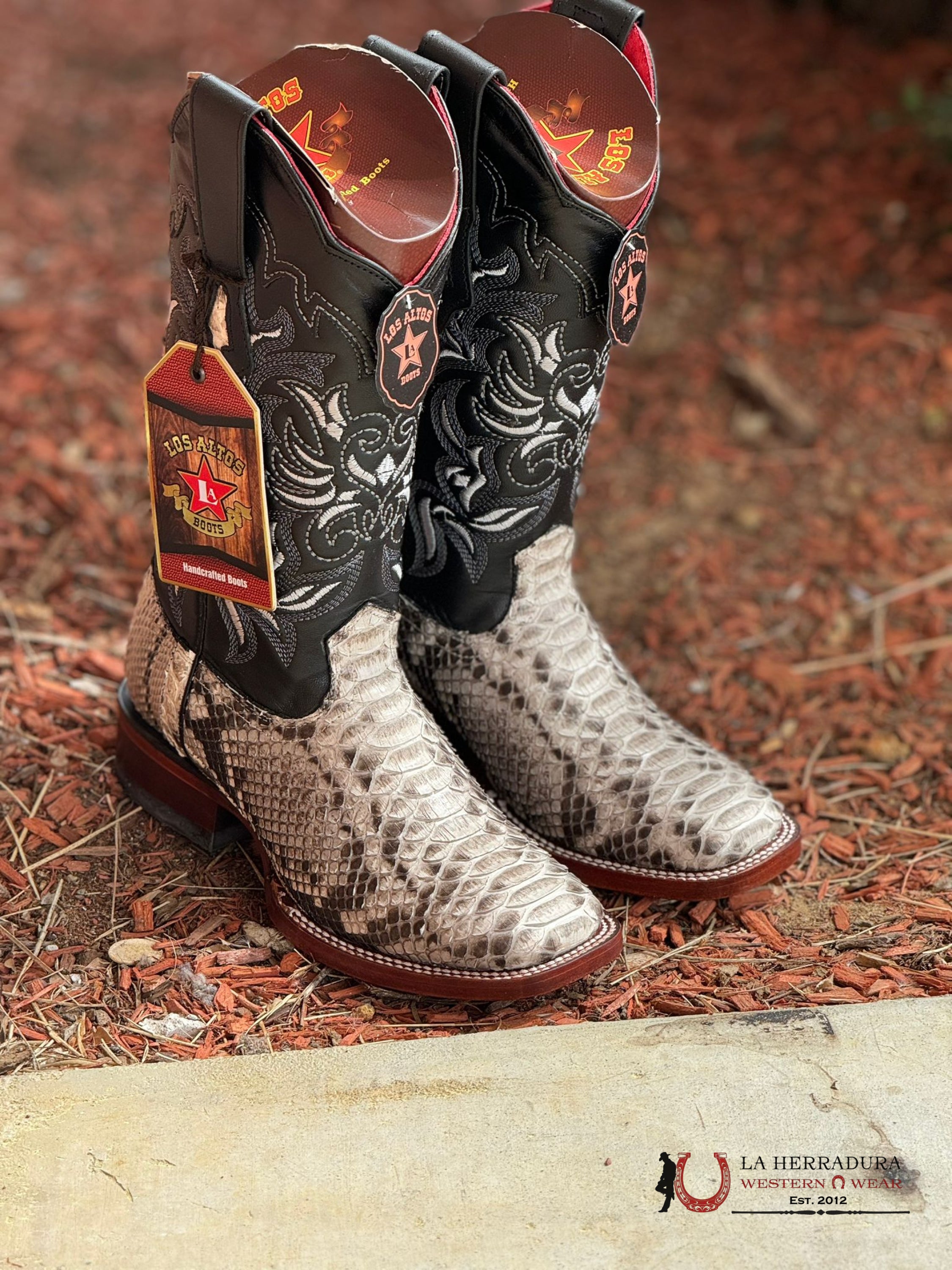 Los Altos Womens Wide Square Toe Python Natural Botas Mujeres