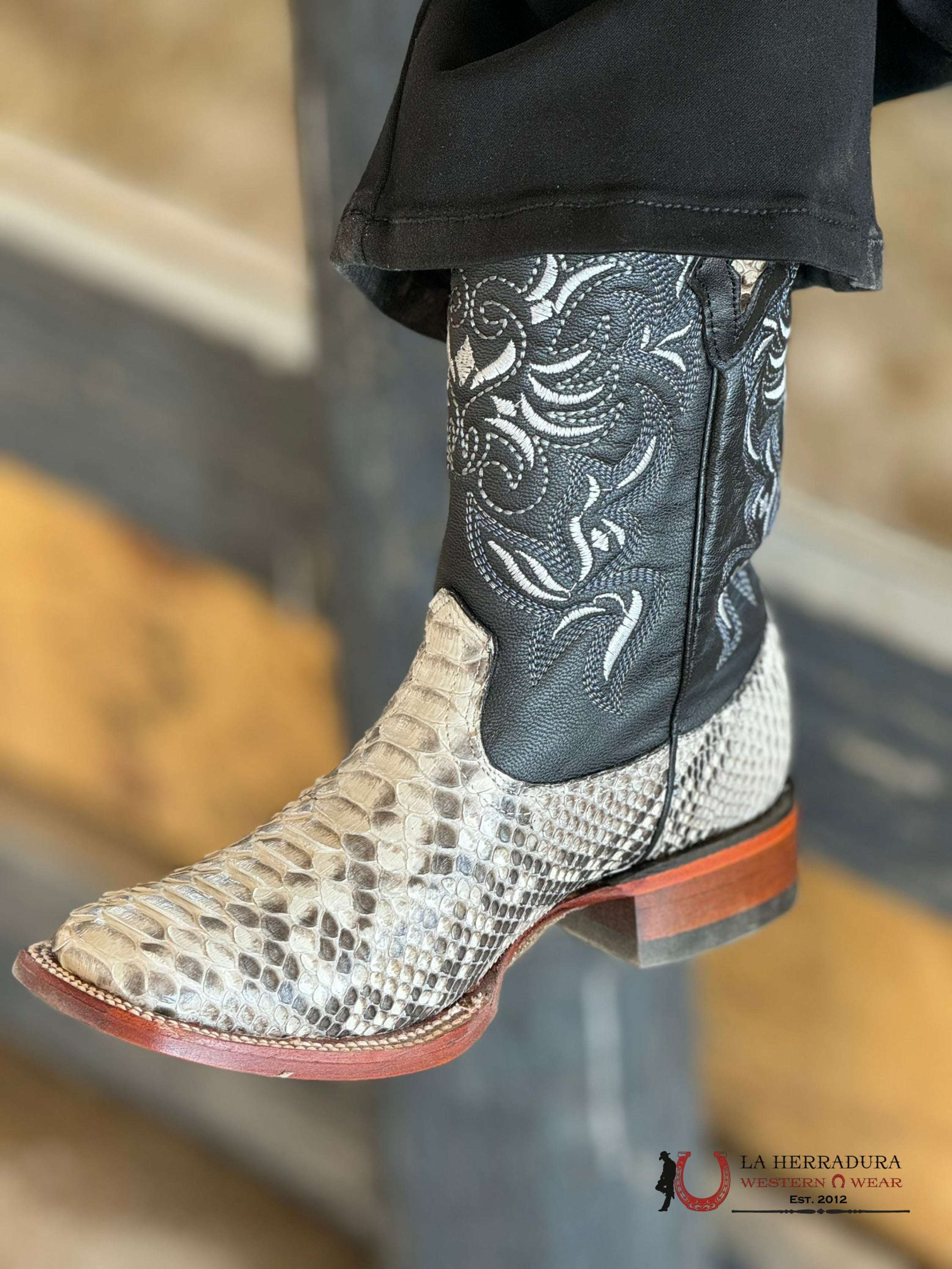 Los Altos Womens Wide Square Toe Python Natural Botas Mujeres