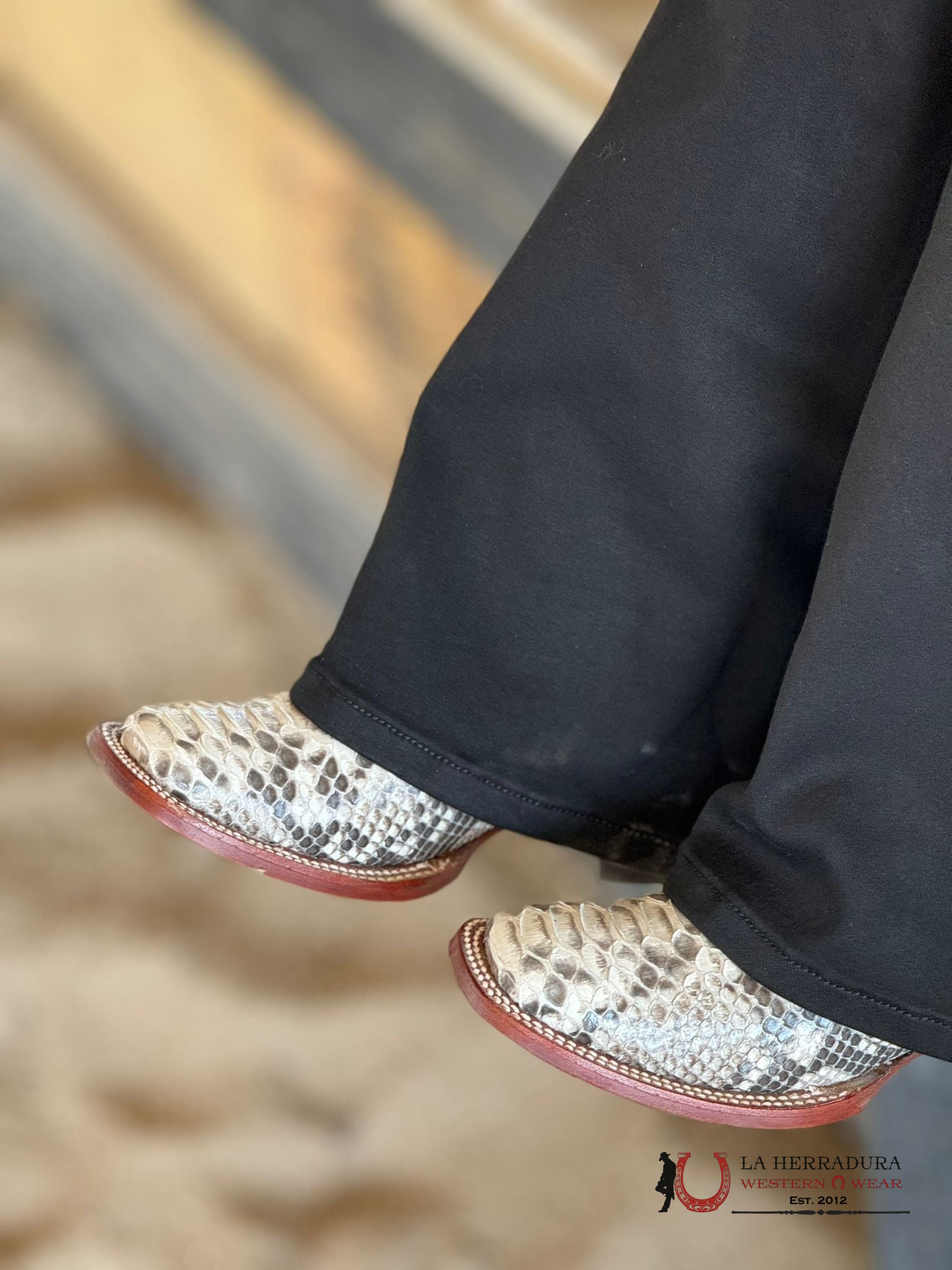 Los Altos Womens Wide Square Toe Python Natural Botas Mujeres