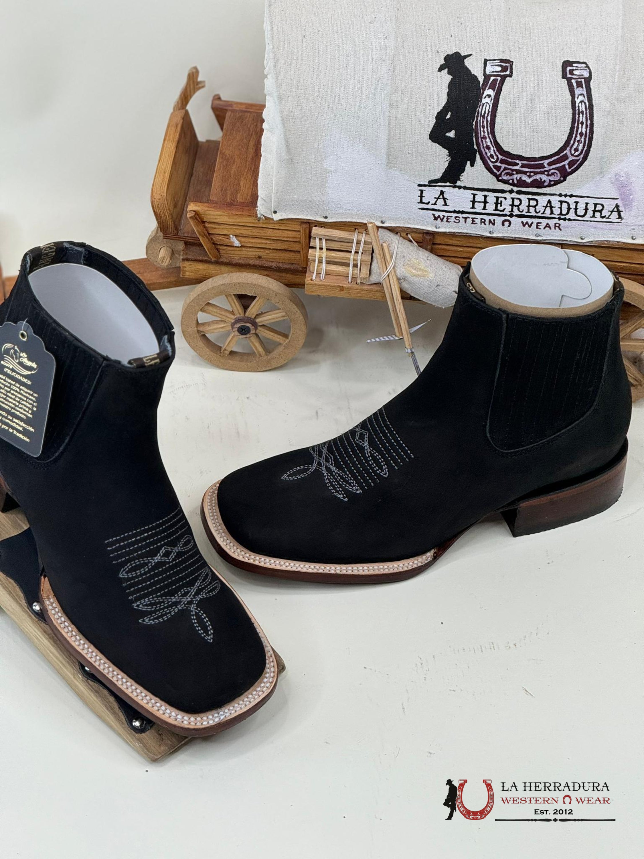 Los Angeles Black Leather Nobuck Short Boot Botas Hombres