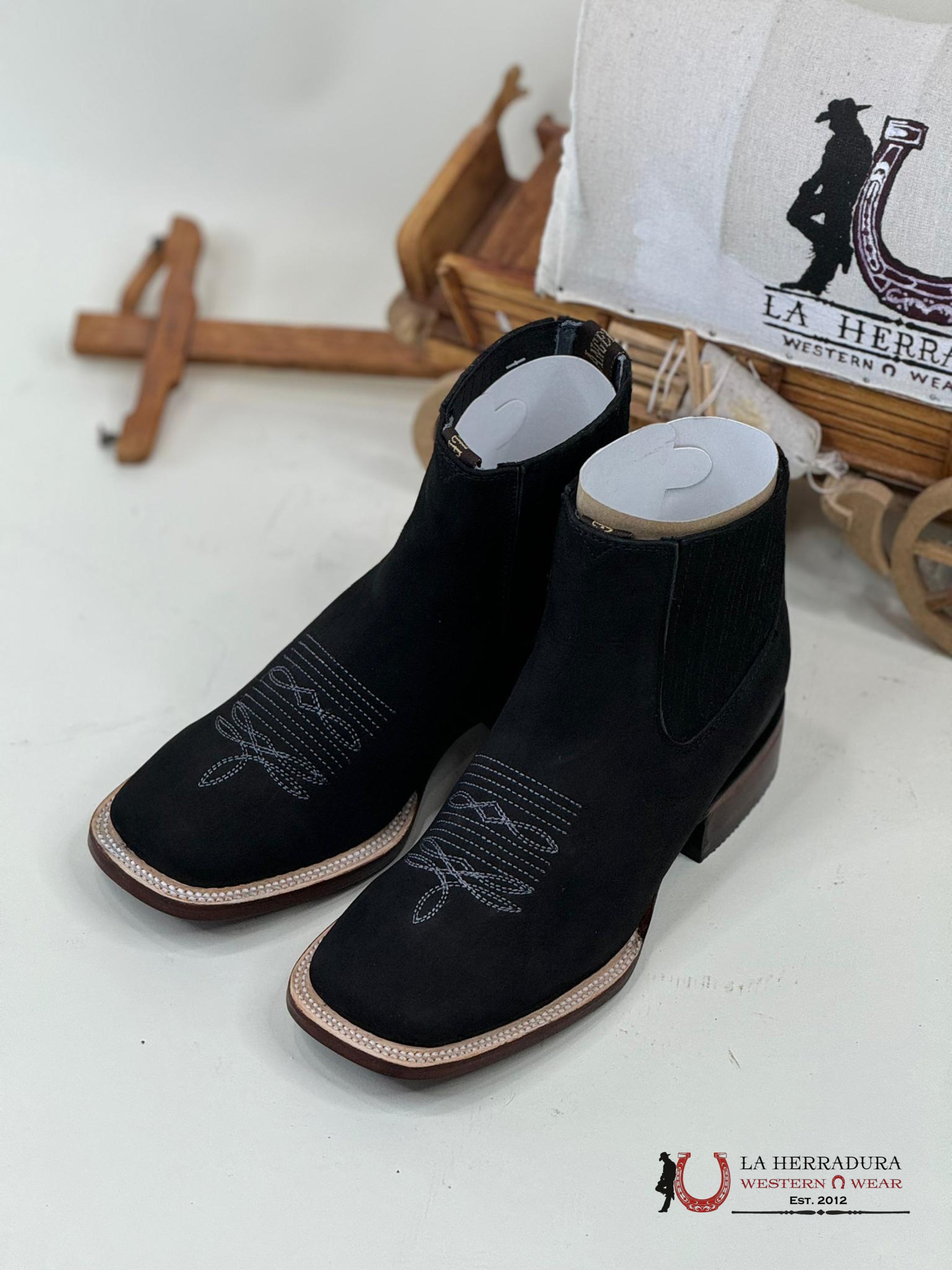 Los Angeles Black Leather Nobuck Short Boot Botas Hombres