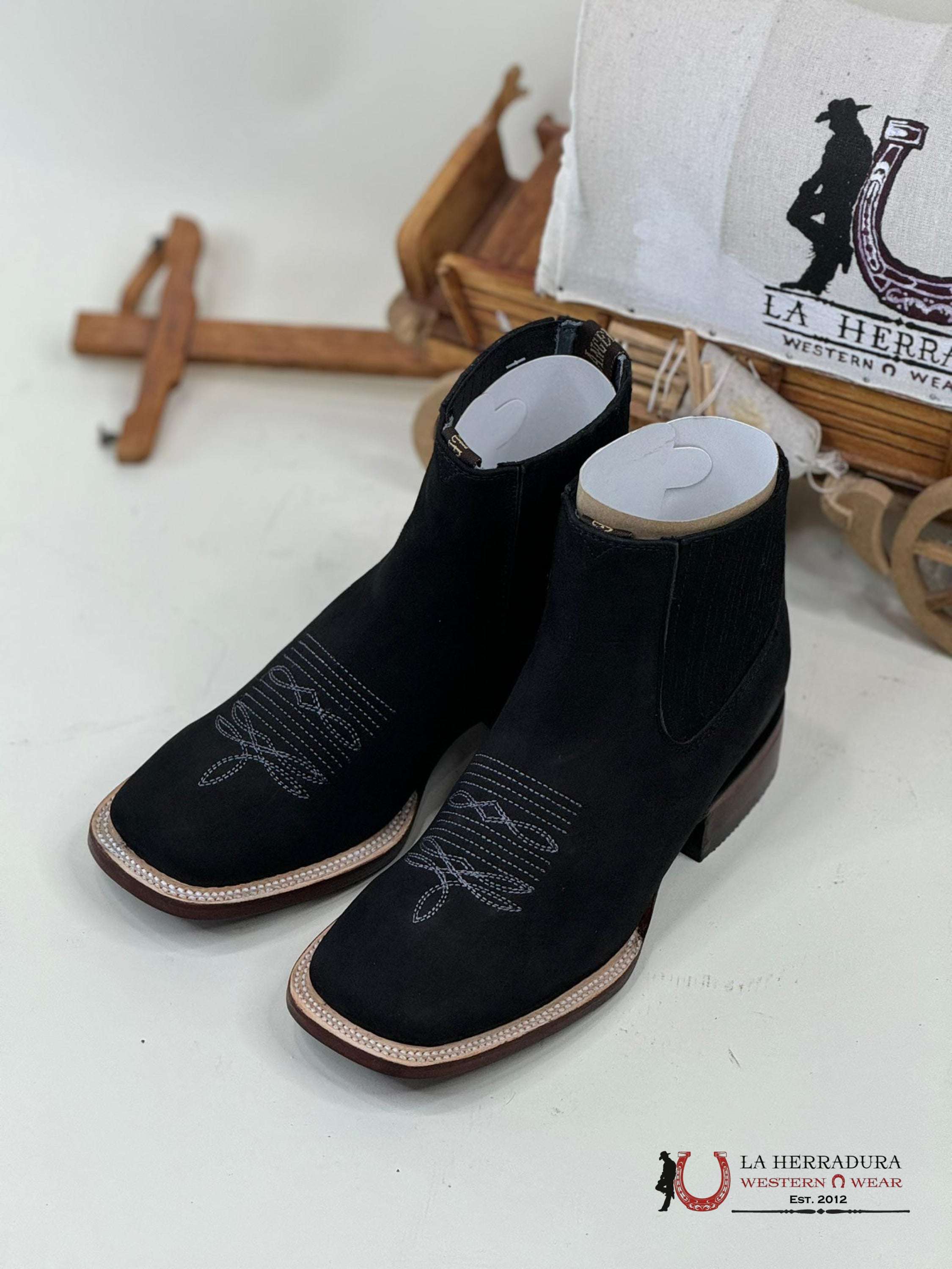 Los Angeles Black Leather Nobuck Short Boot Botas Hombres