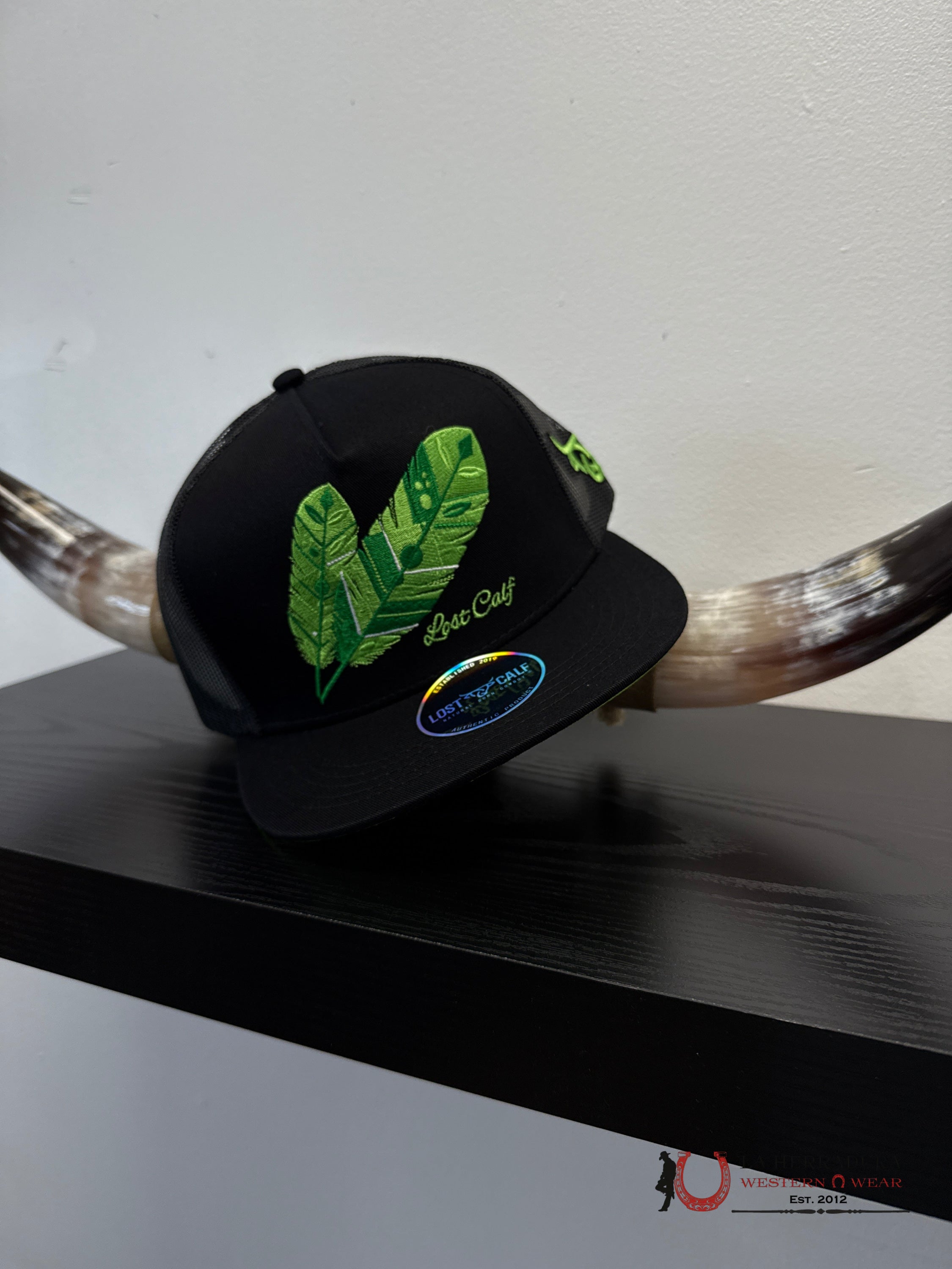LOST CALF BLACK Style 5.8 GREEN LEAF CAPS MENS GORRAS HOMBRES