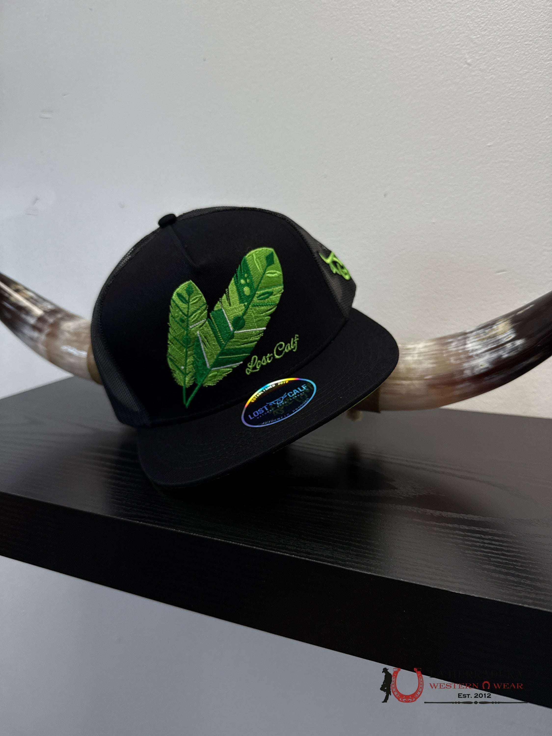 LOST CALF BLACK Style 5.8 GREEN LEAF CAPS MENS GORRAS HOMBRES
