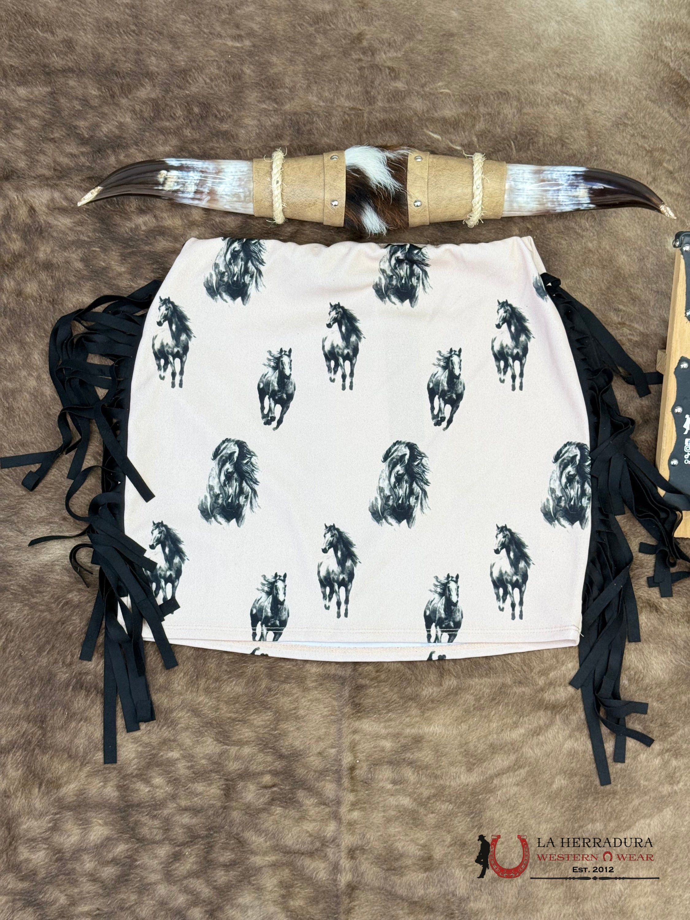 Lucky And Bleesed Brown With Horse Print With Fringe Skirt ROPA MUJERES