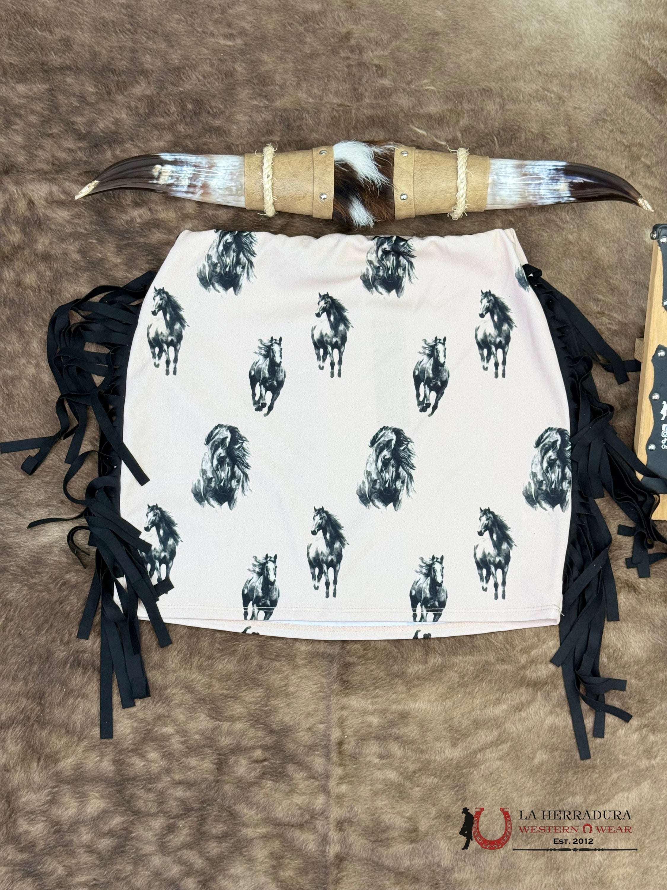 Lucky And Bleesed Brown With Horse Print With Fringe Skirt ROPA MUJERES