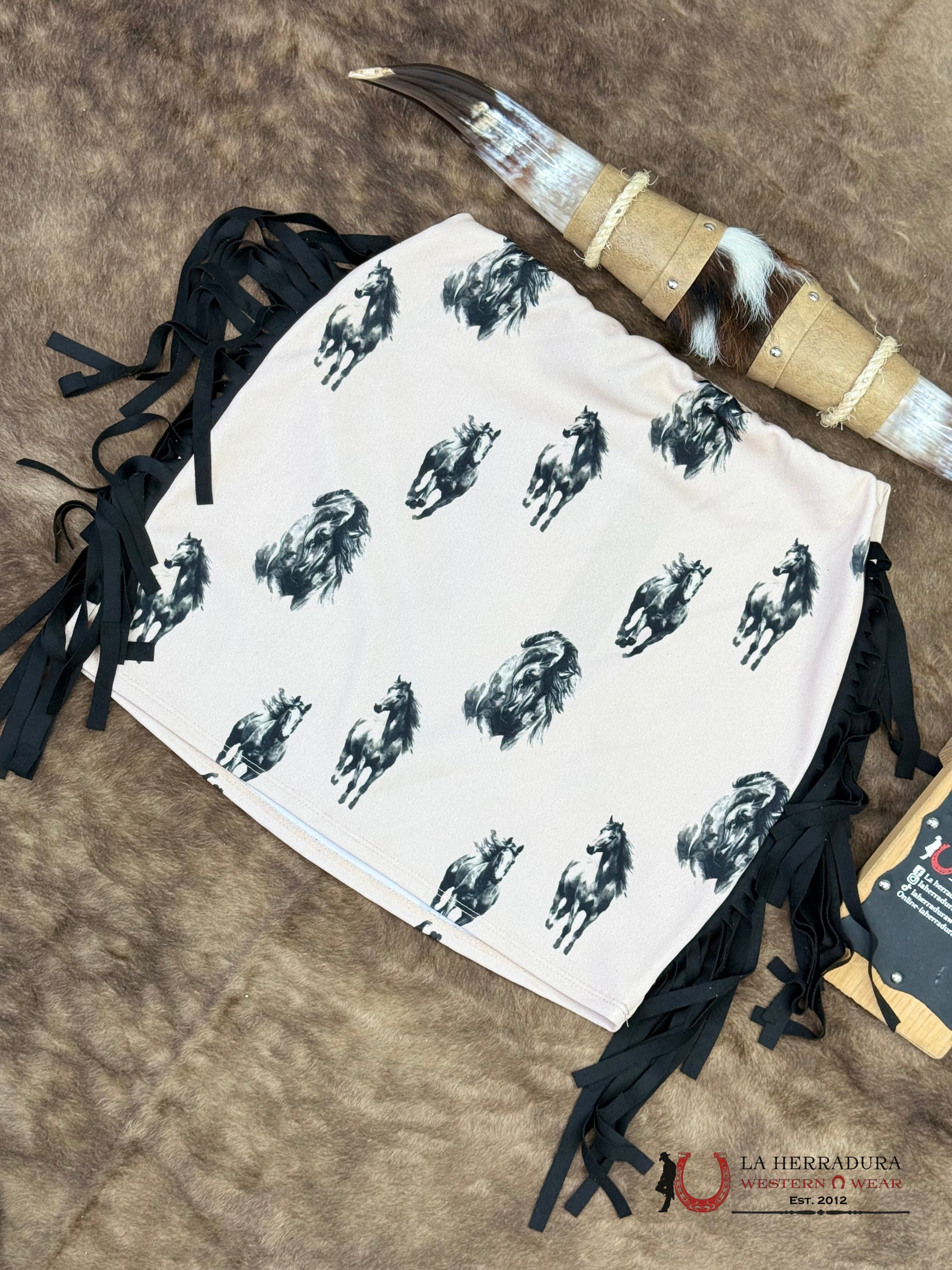 Lucky And Bleesed Brown With Horse Print With Fringe Skirt ROPA MUJERES