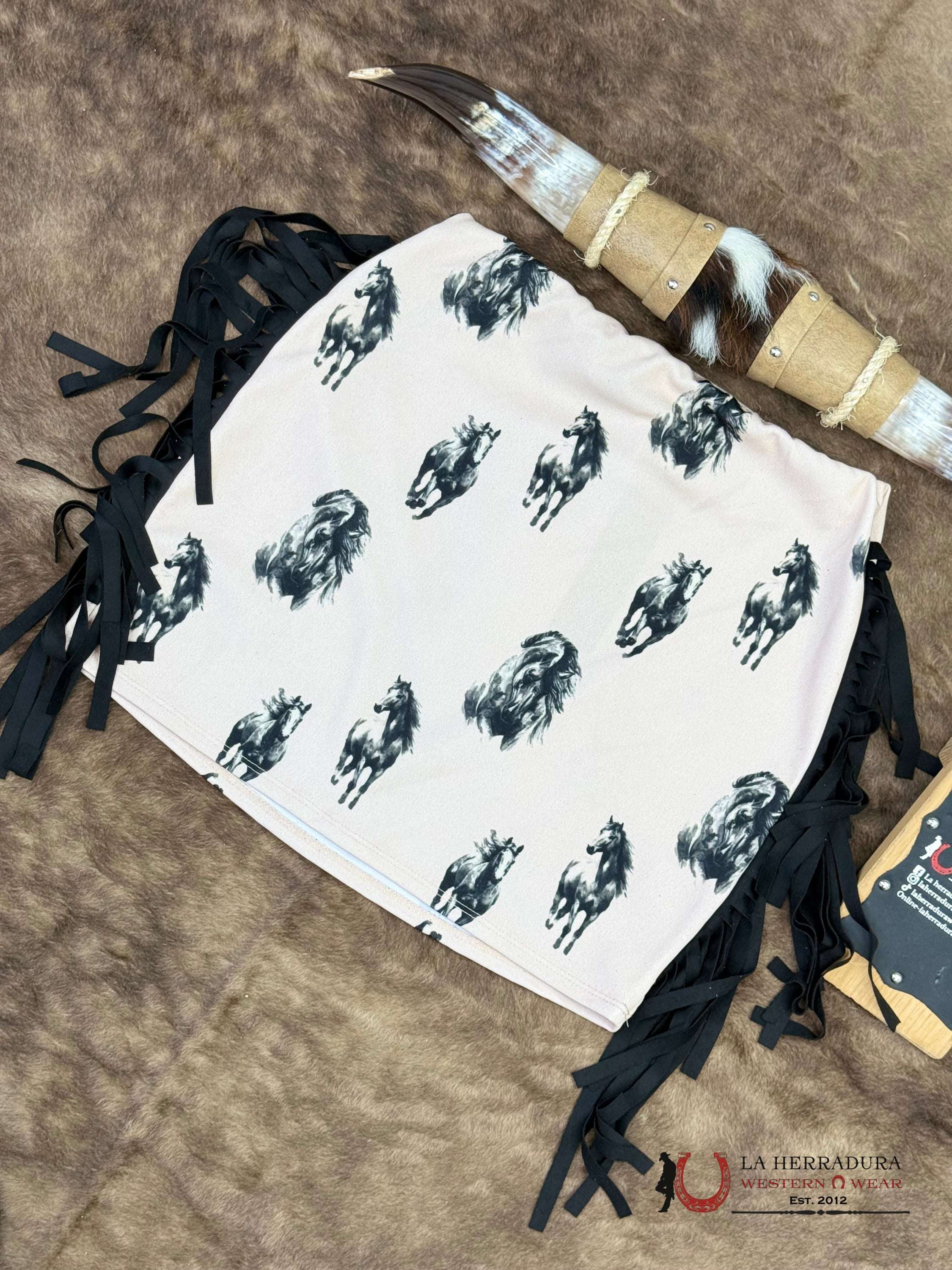 Lucky And Bleesed Brown With Horse Print With Fringe Skirt ROPA MUJERES