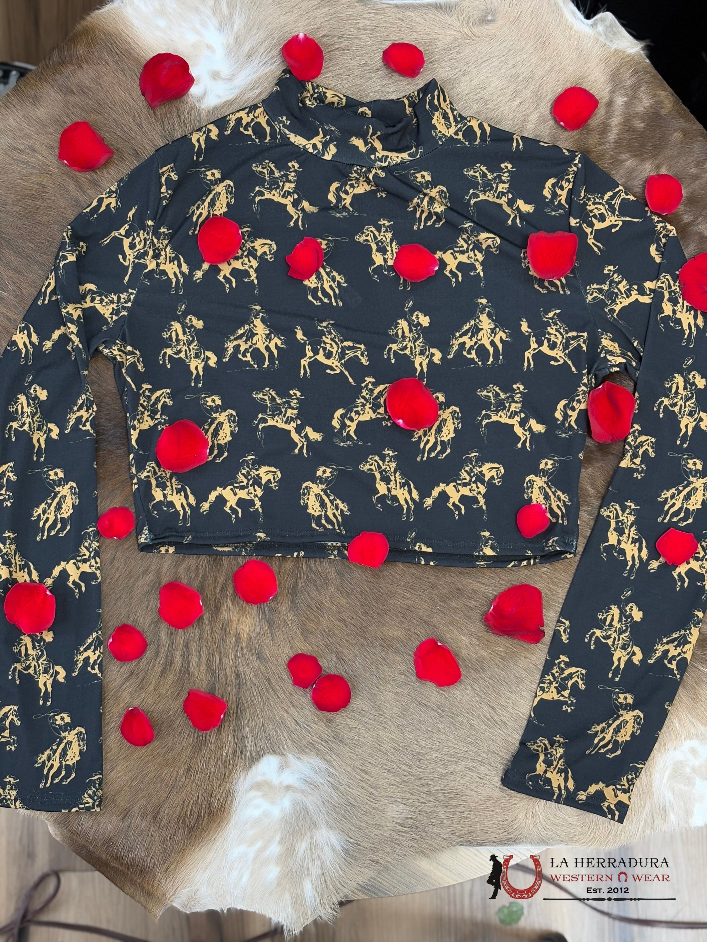 Lucky and Blessed Black Long sleeve With Cowboy Gold Design Shirt ROPA MUJERES