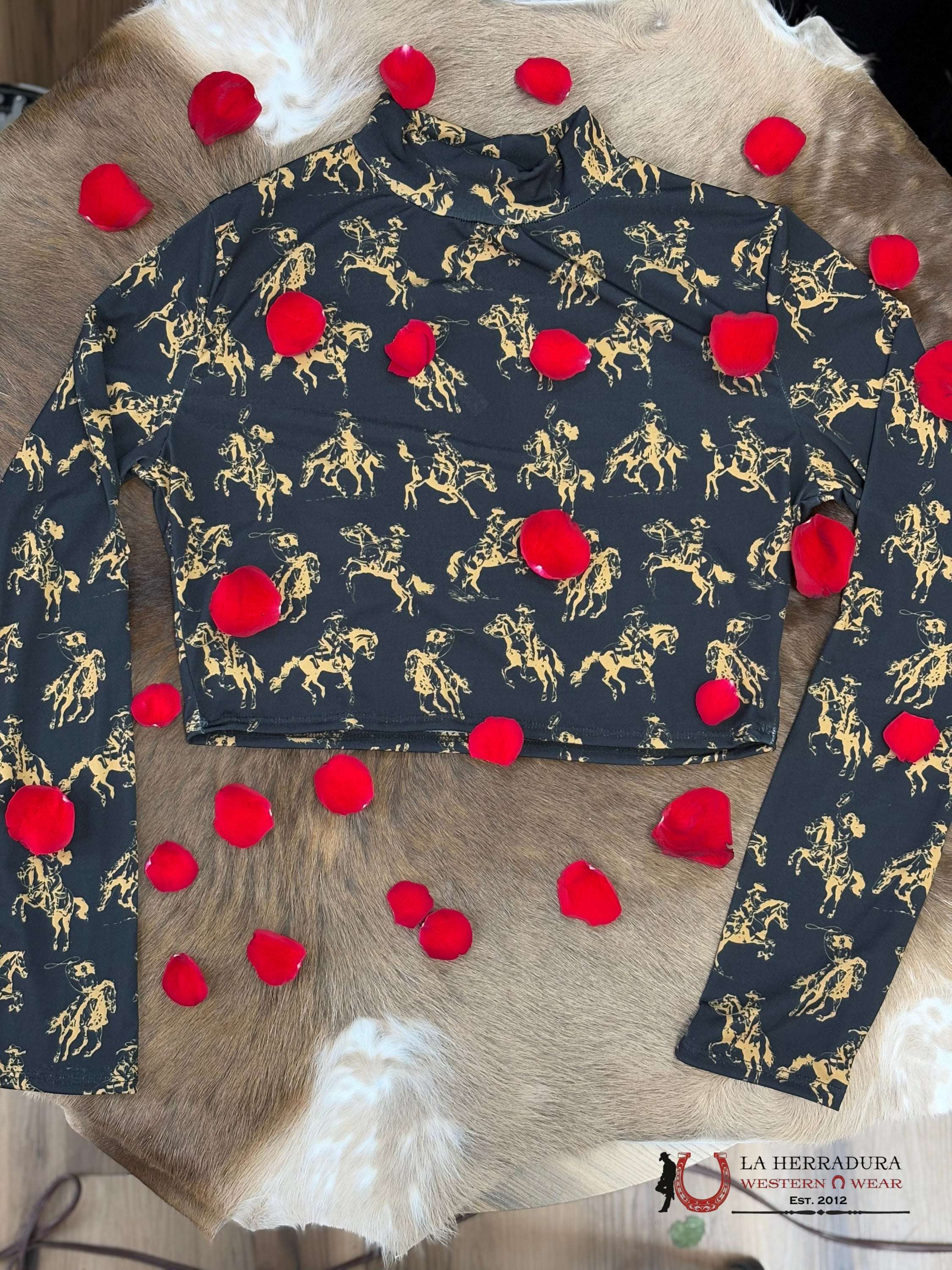 Lucky and Blessed Black Long sleeve With Cowboy Gold Design Shirt ROPA MUJERES