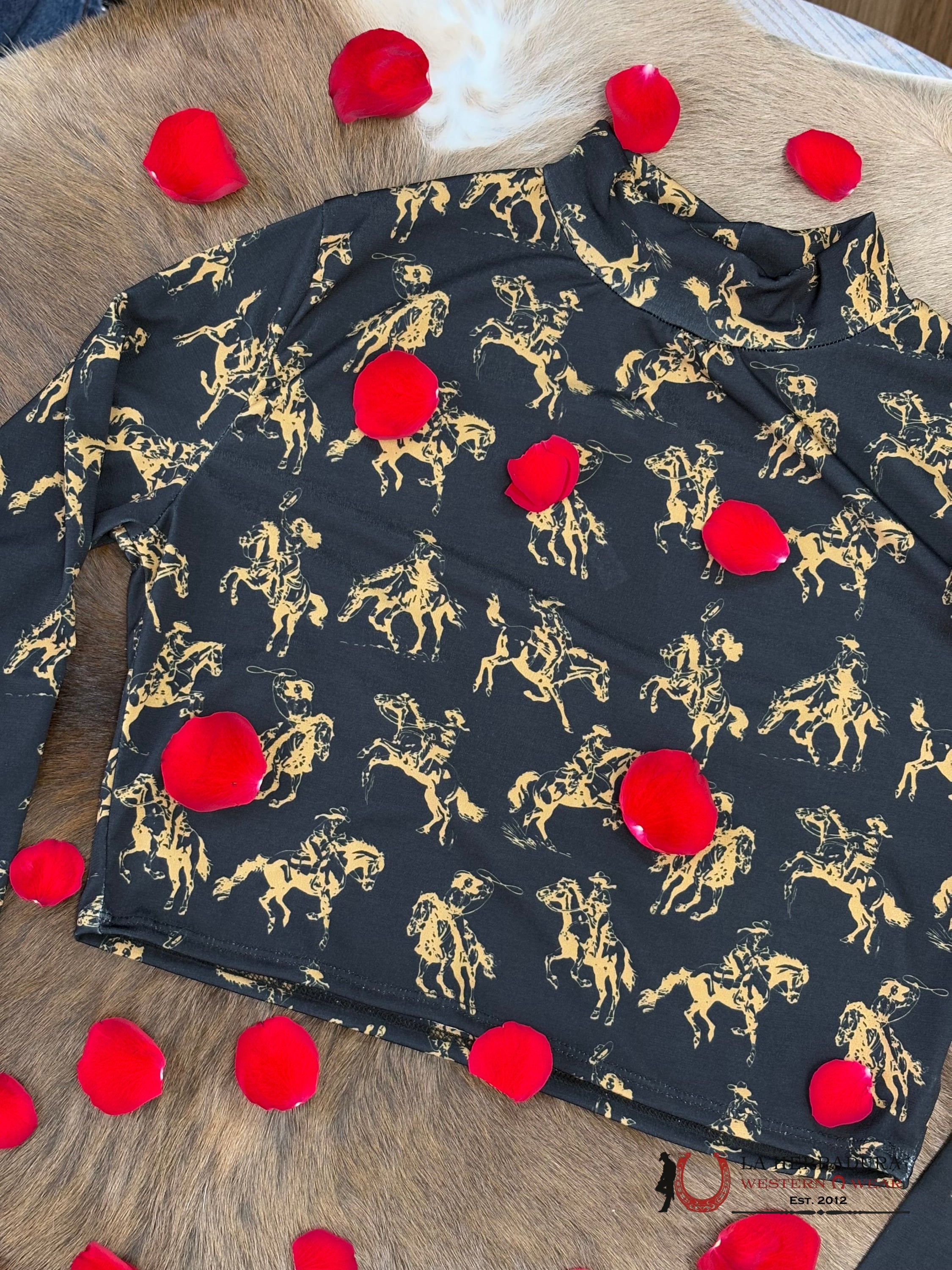 Lucky and Blessed Black Long sleeve With Cowboy Gold Design Shirt ROPA MUJERES