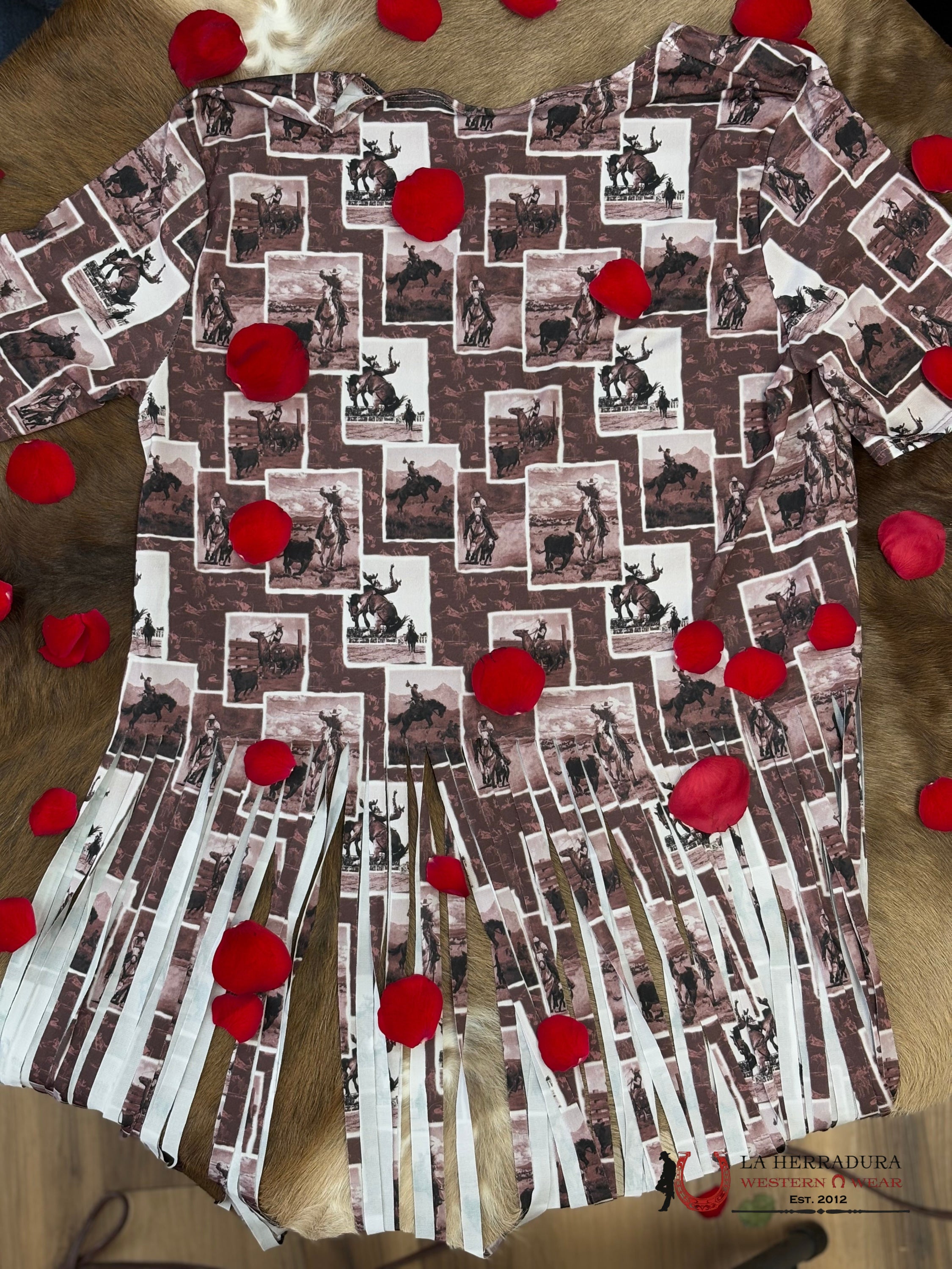 Lucky and Blessed Brown With cowboy Print With French Shirt ROPA MUJERES