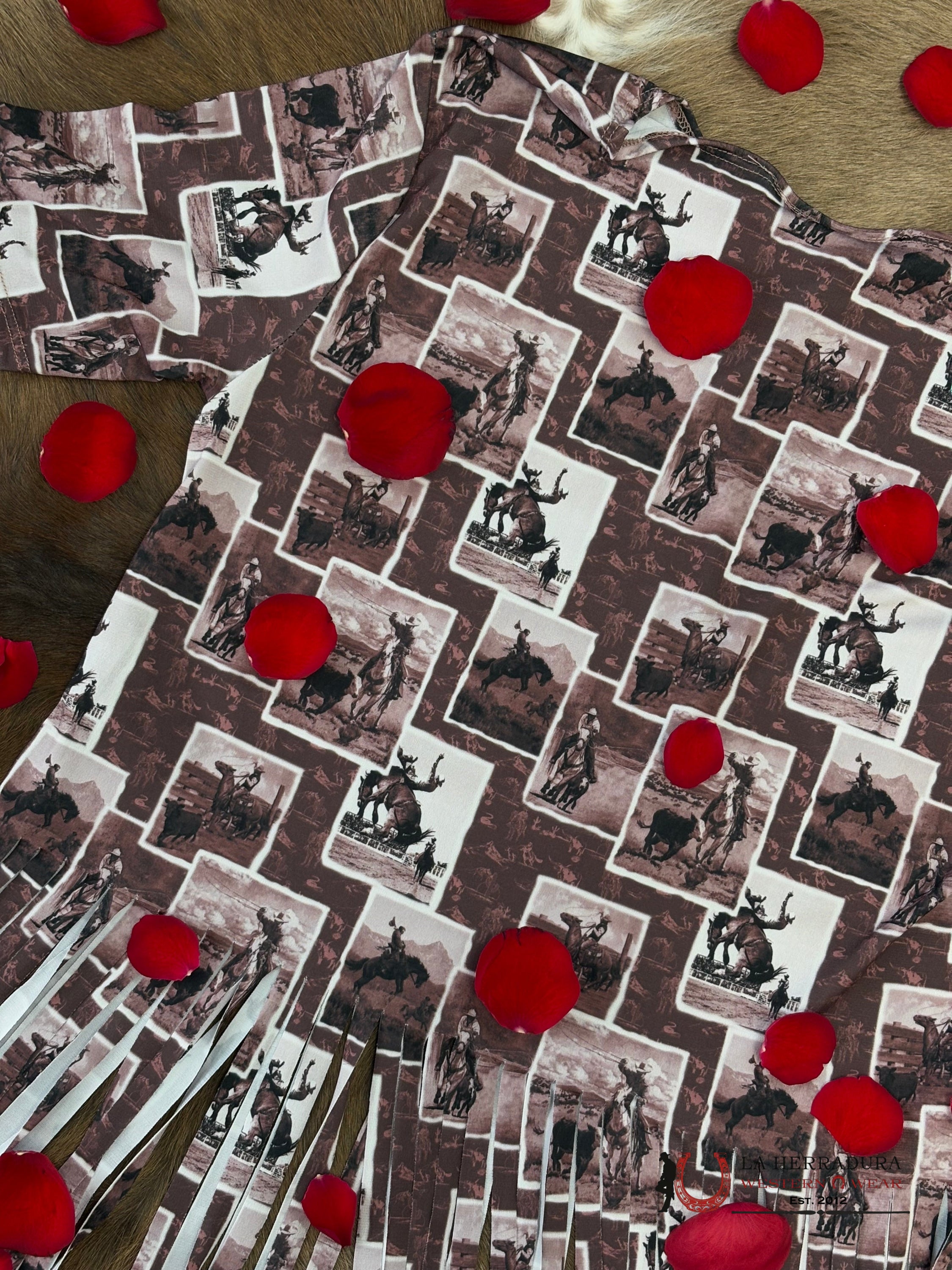 Lucky and Blessed Brown With cowboy Print With French Shirt ROPA MUJERES