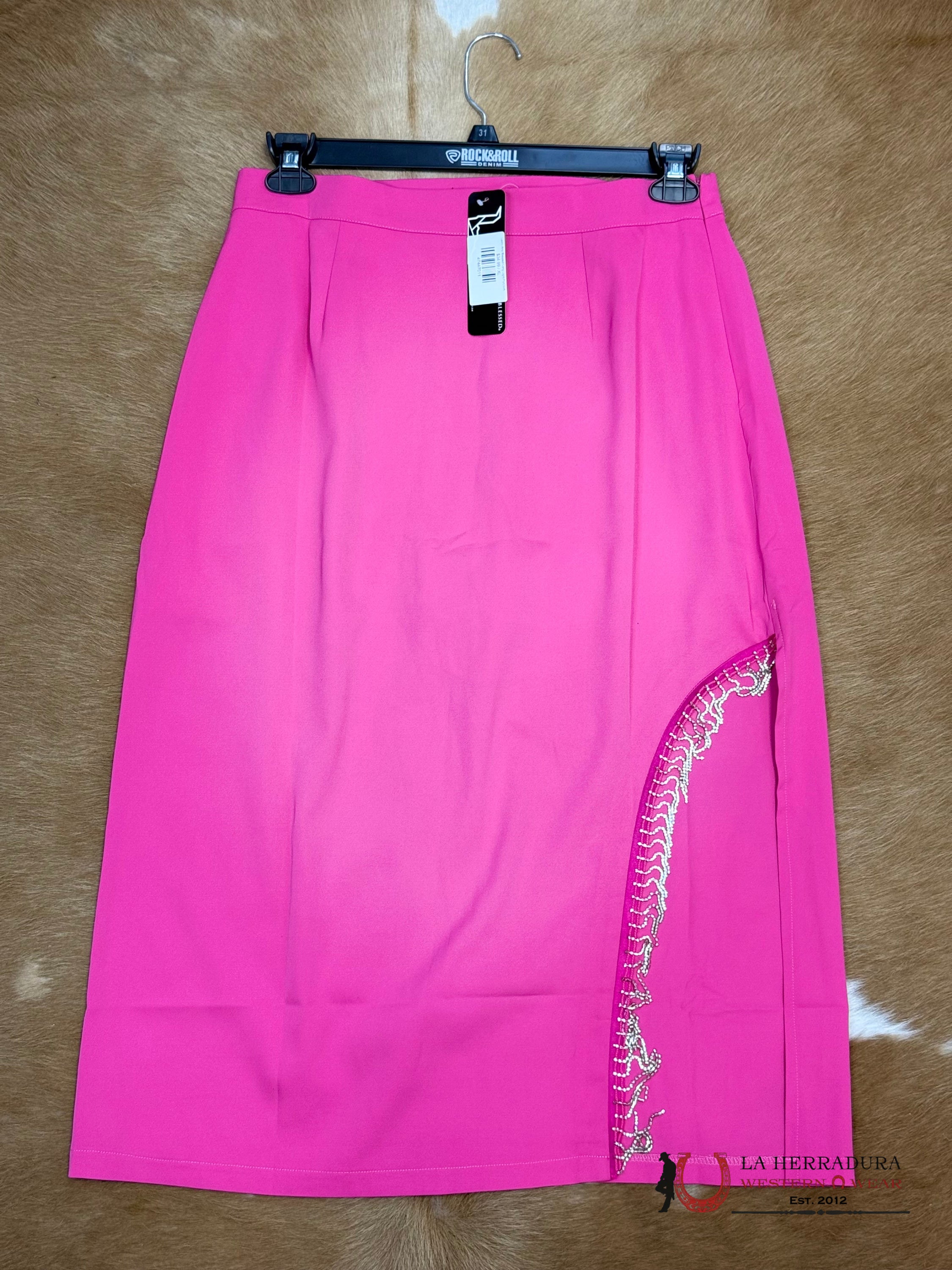 Lucky And Blessed Long Light Fucsia Skirt Print ROPA MUJERES