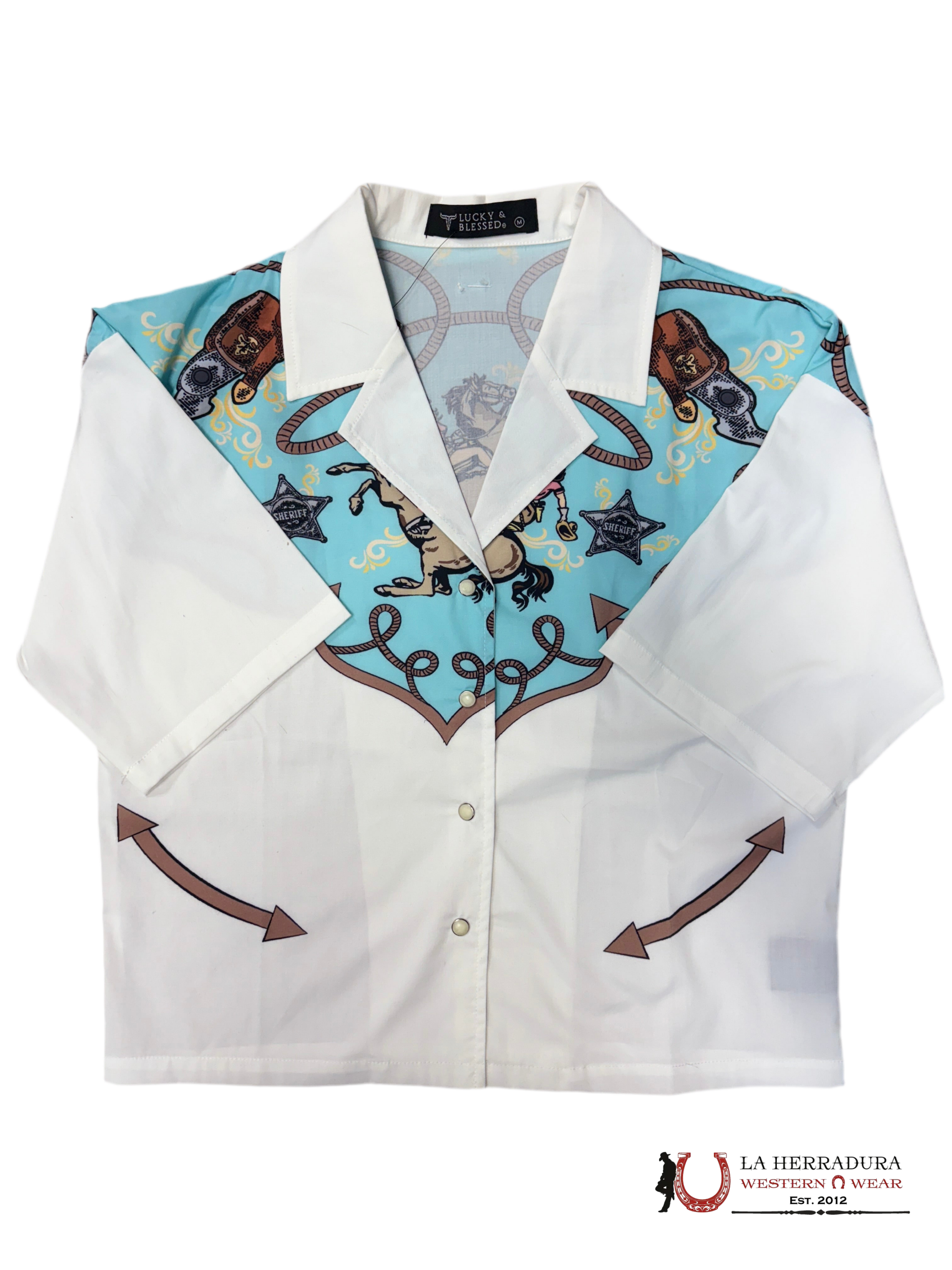Lucky and Blessed Short sleeve With Cowboy/Feench Design Shirt TO913 ROPA MUJERES