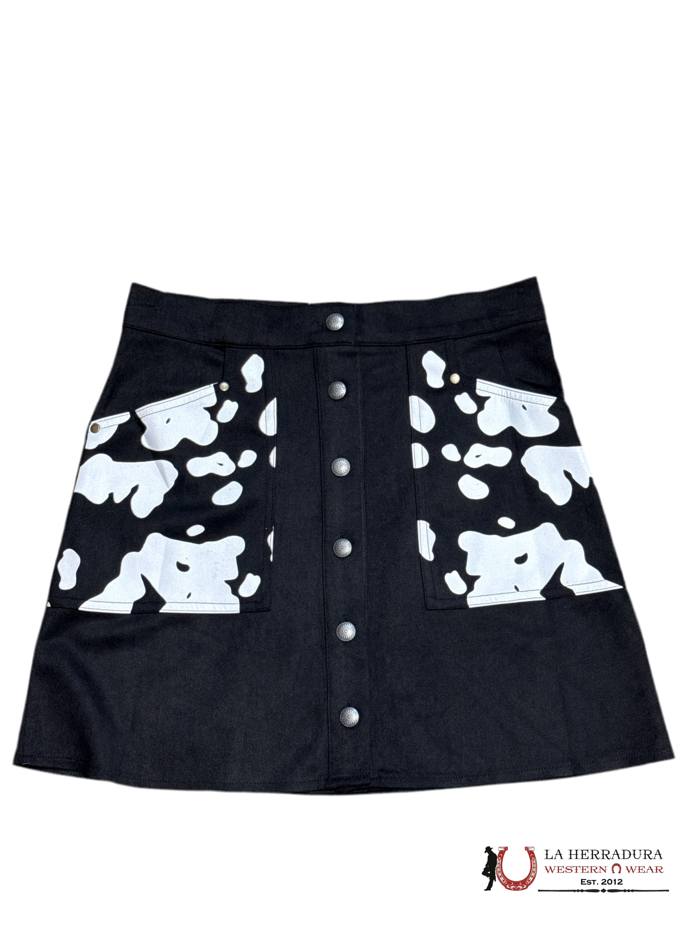 LUCKY&BLESSED BLACK SKIRT WITH COW PRINT ROPA MUJERES